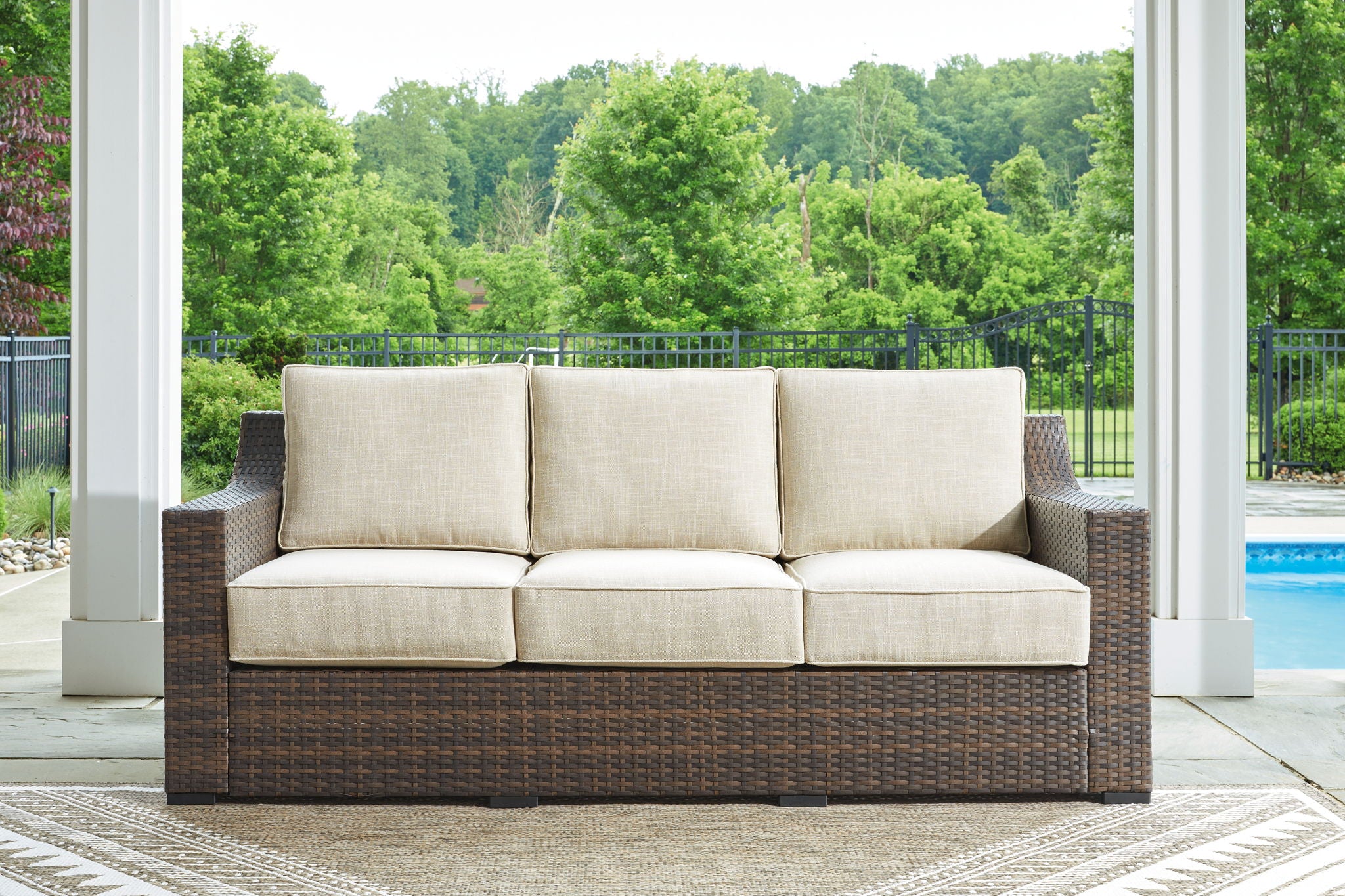 Wellingtons Peak - Beige / Dark Brown - Sofa With Cushion