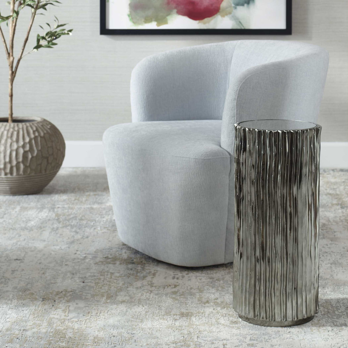 Echo - Modern Nickel Drink Table - Pearl Silver