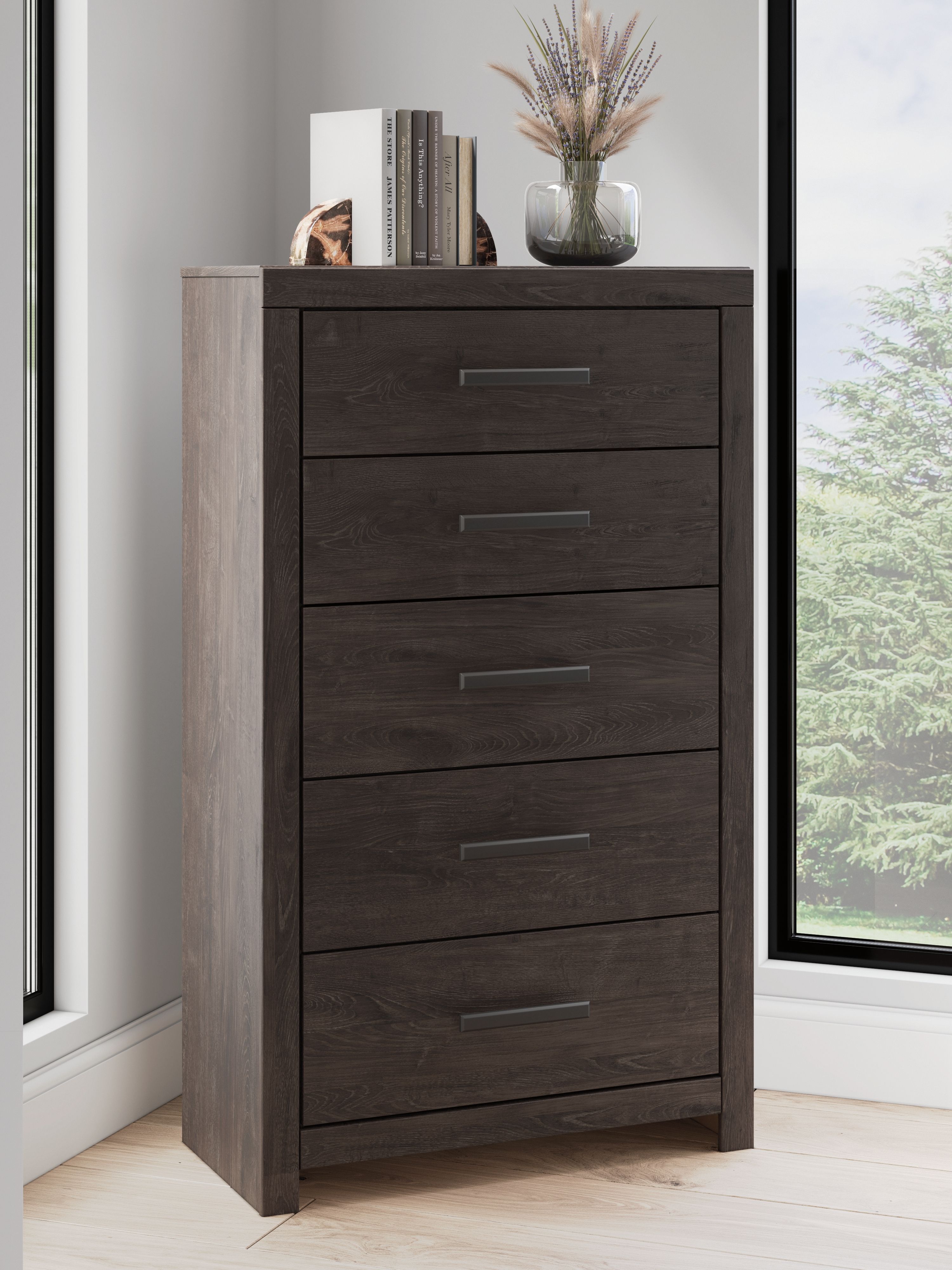 Prendonea - Five Drawer Chest - Charcoal