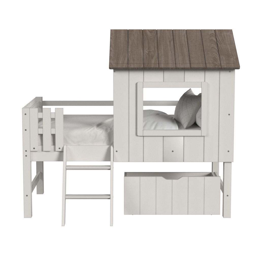Lodge - Complete Bed With Ladder And Fencing - Cookies / Cream