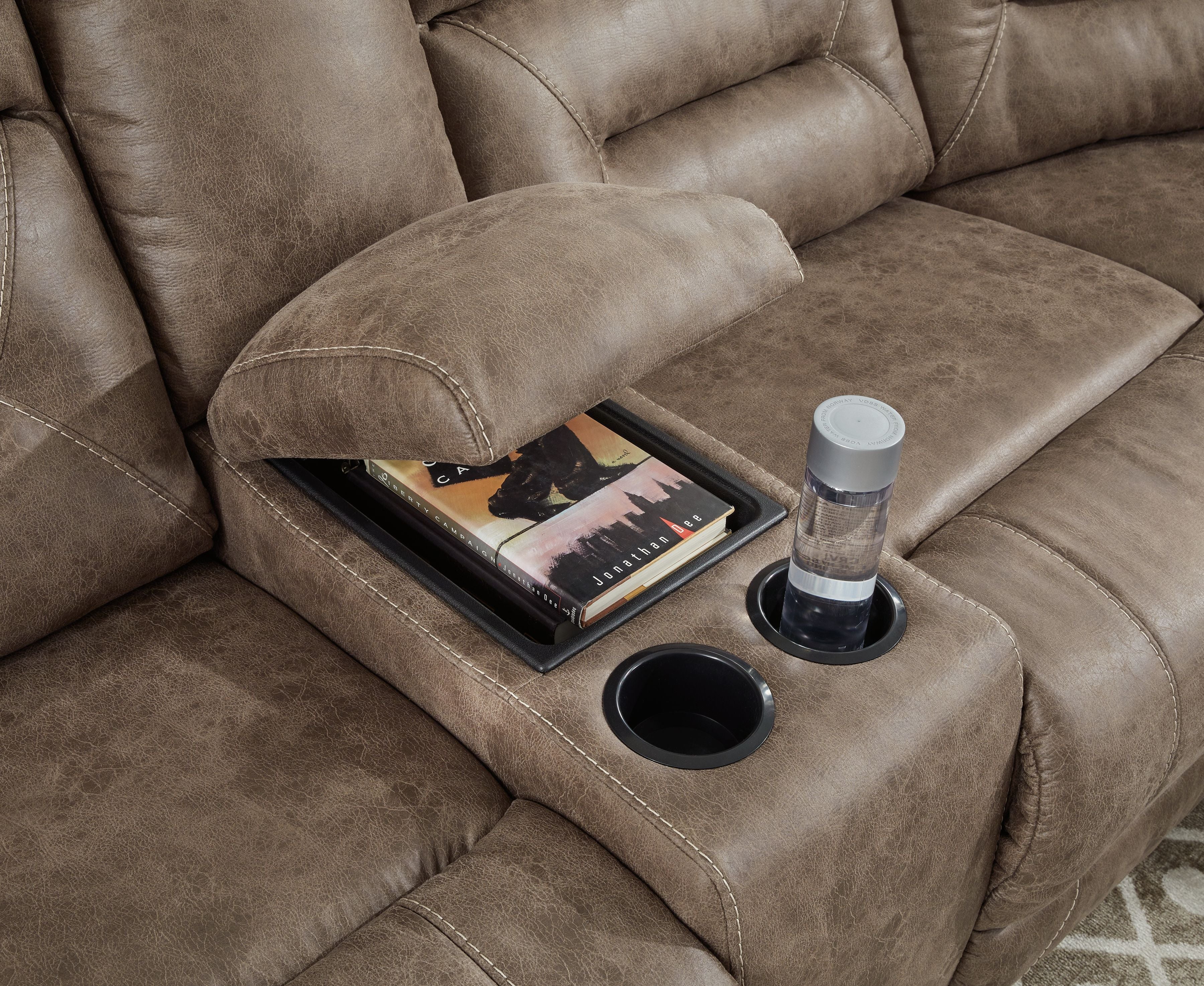 Ravenel - 3-Piece Power Reclining Sectional With Raf Power Reclining Loveseat With Console - Faux Leather - Fossil