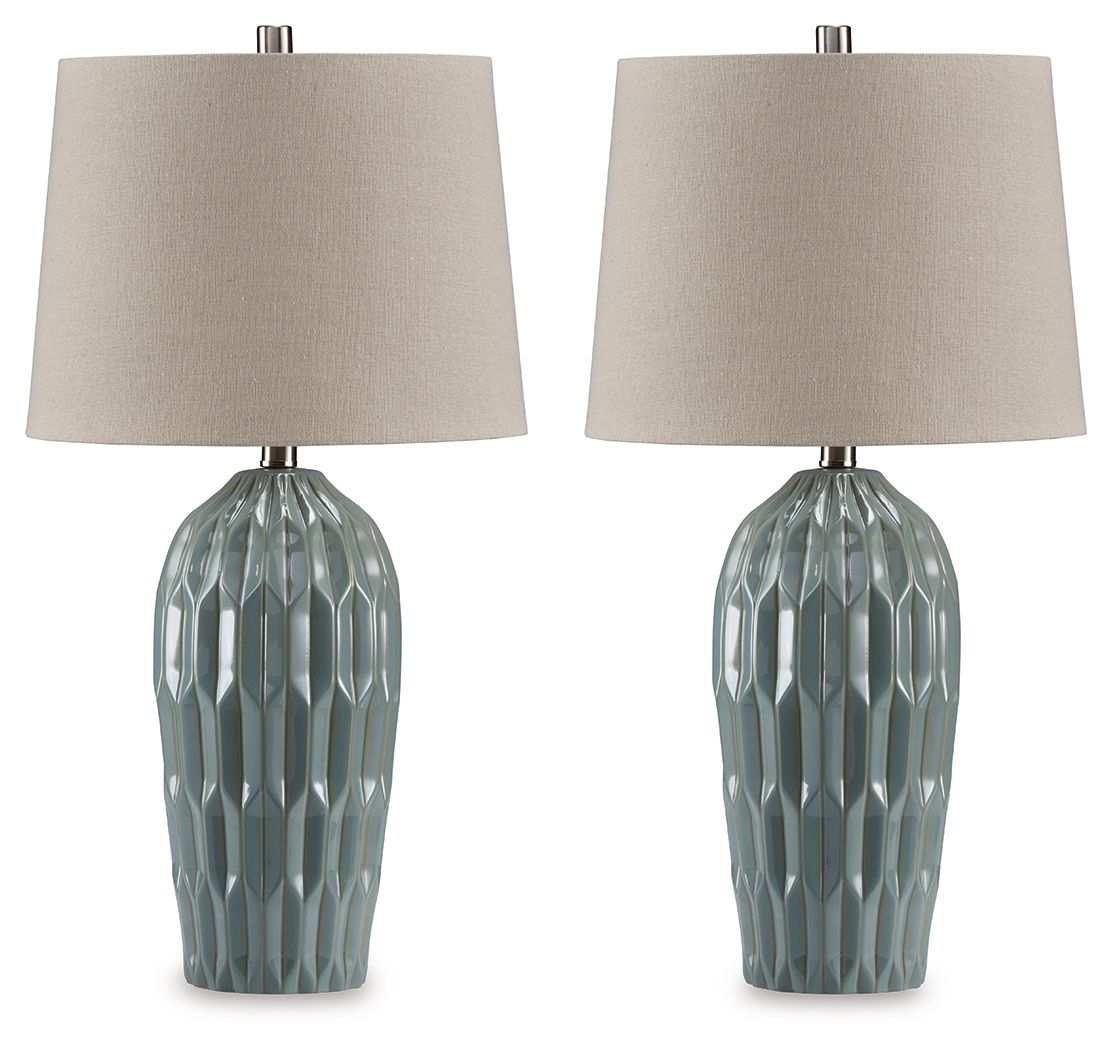 Hadbury - Ceramic Table Lamp (Set of 2) - Pale Blue / Teal