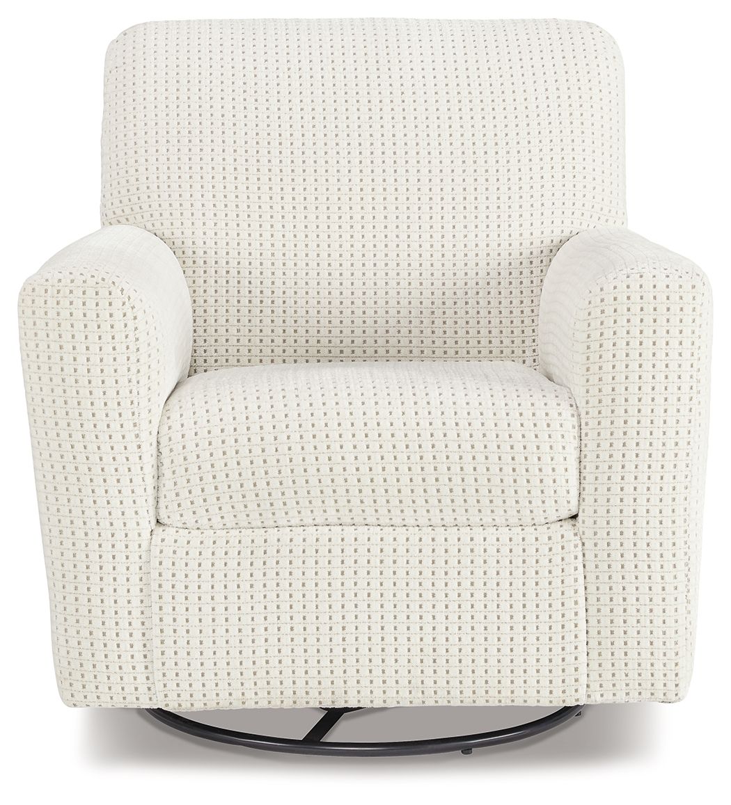 Herstow - Swivel Glider Accent Chair - Fabric - Ivory