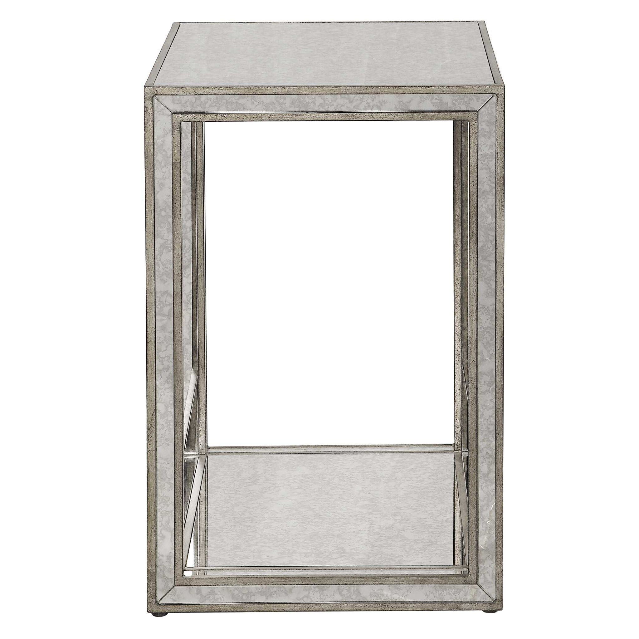 Julie - Mirrored End Table - Pearl Silver