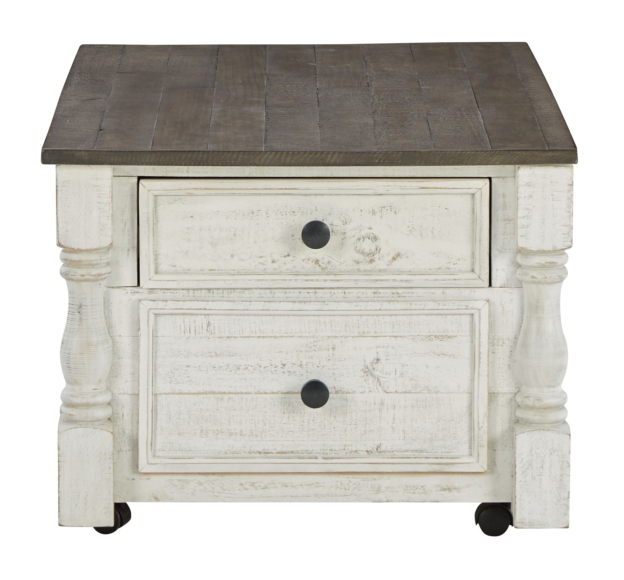 Havalance - Lift Top Cocktail Table with Storage Drawers - White / Gray