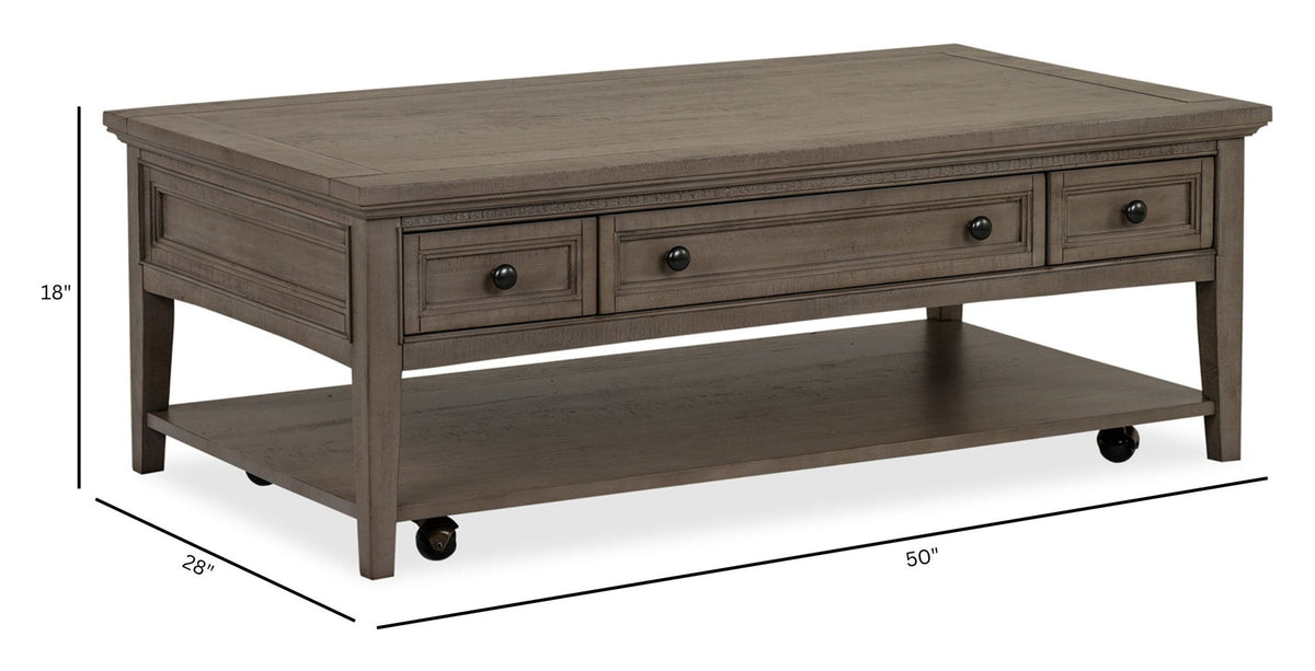 Paxton Place - Rectangular Cocktail Table With Casters - Dovetail Gray