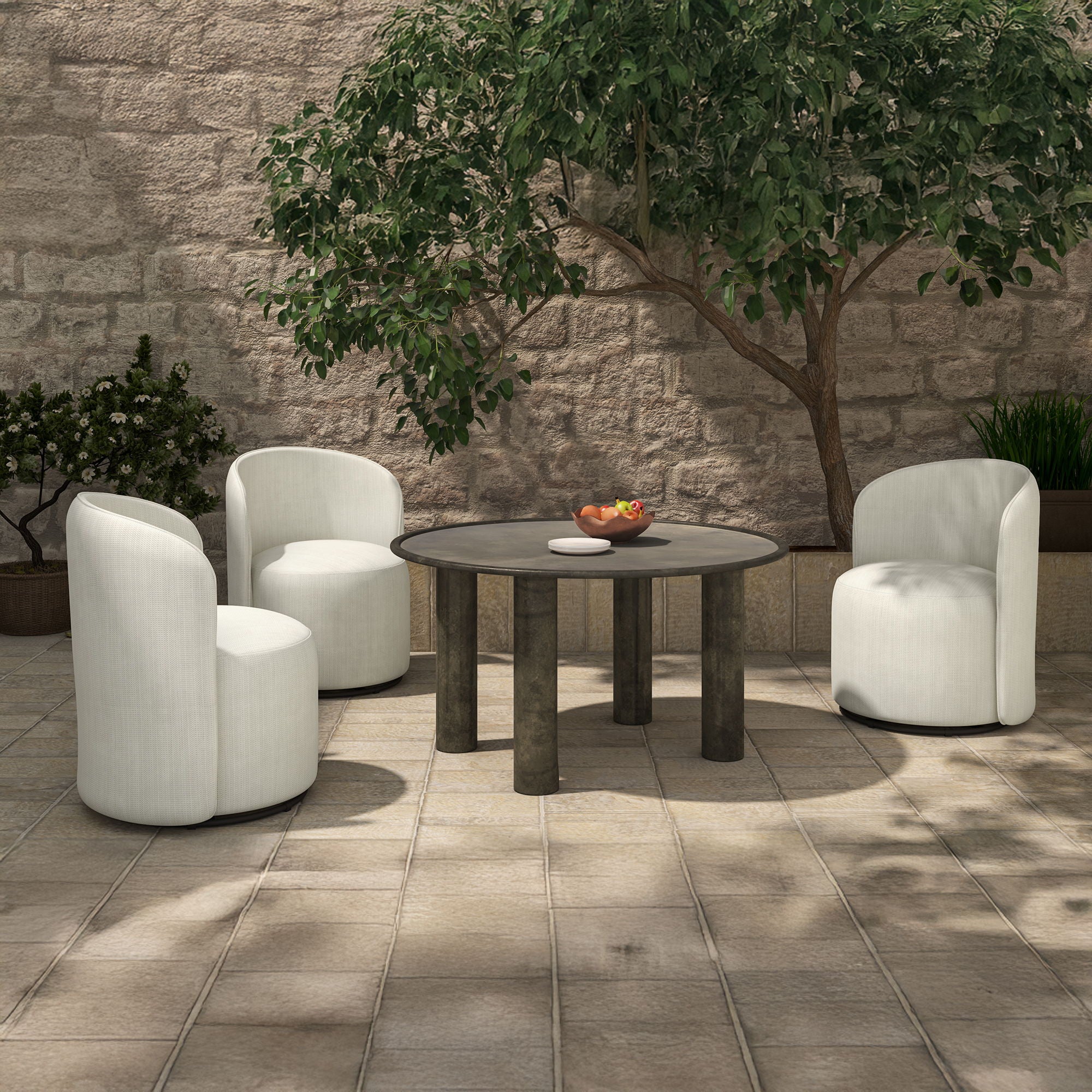 Sylvie - Outdoor Swivel Dining Chair - Cream