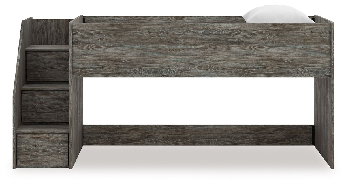 Frandern - Twin Loft Bed With Left Storage Steps - Gray