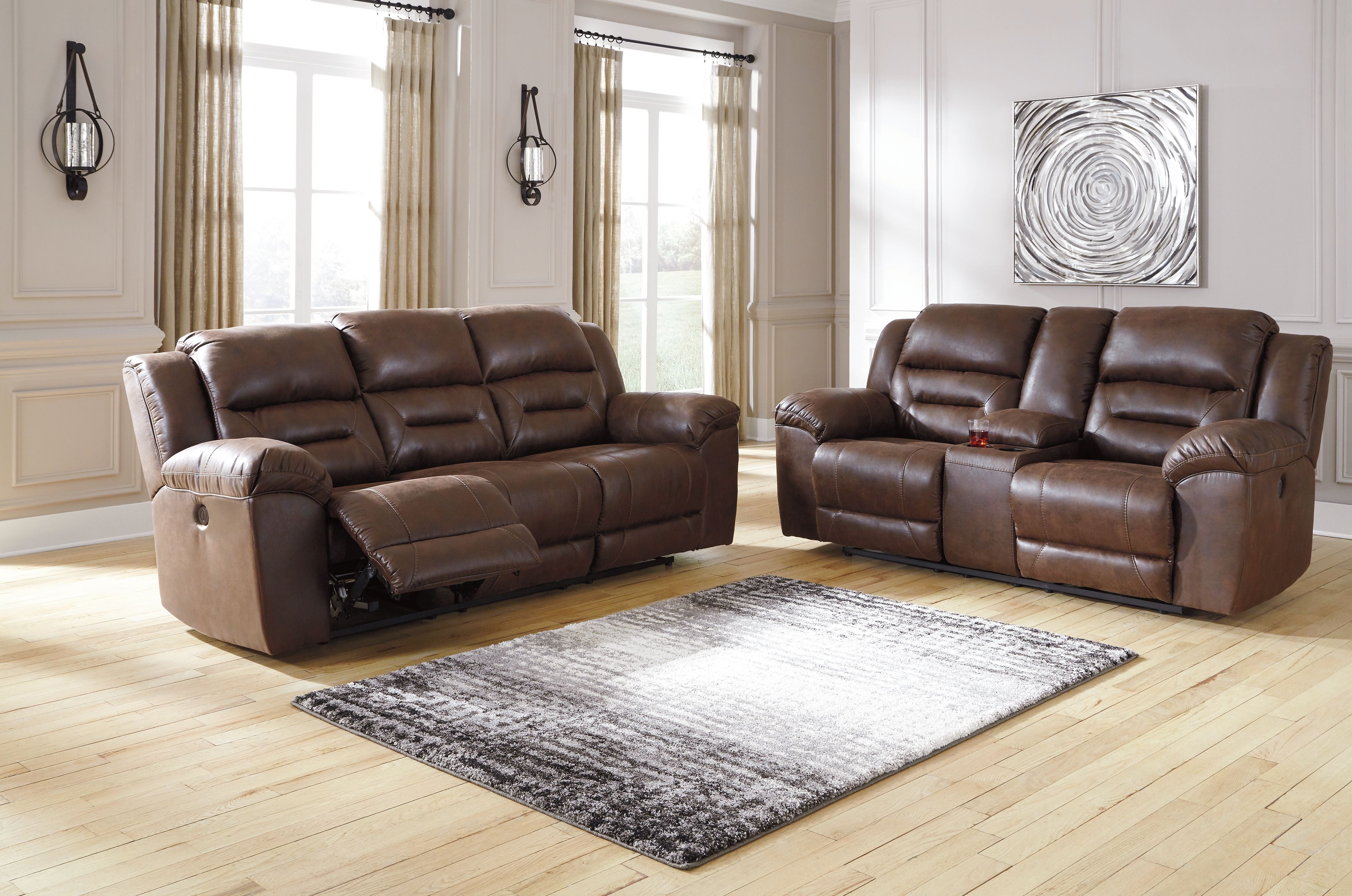 Stoneland - Dbl Reclining Loveseat with Console - Faux Leather - Chocolate