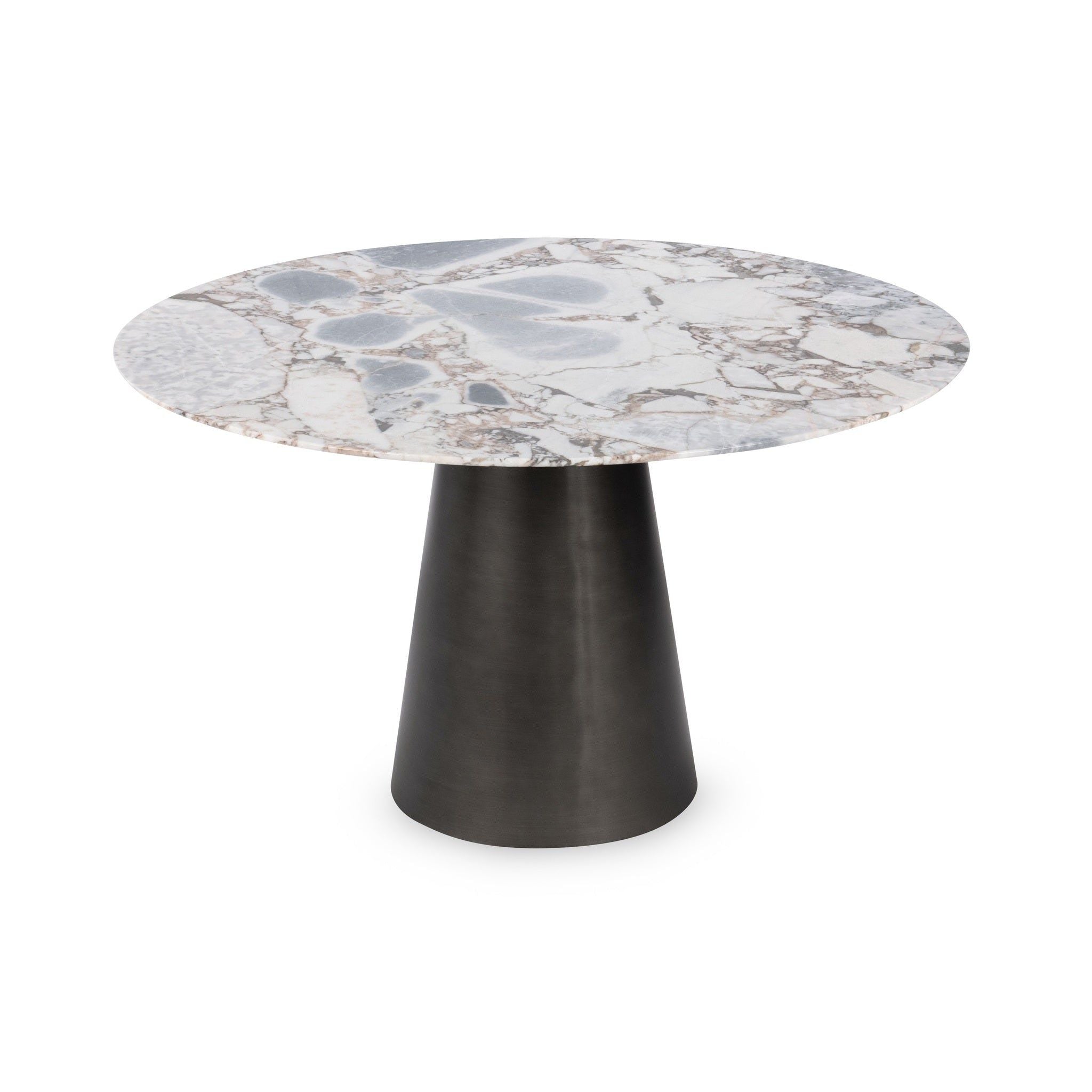 Bellina - Marble Round Dining Table - Cedar Brown/ Black