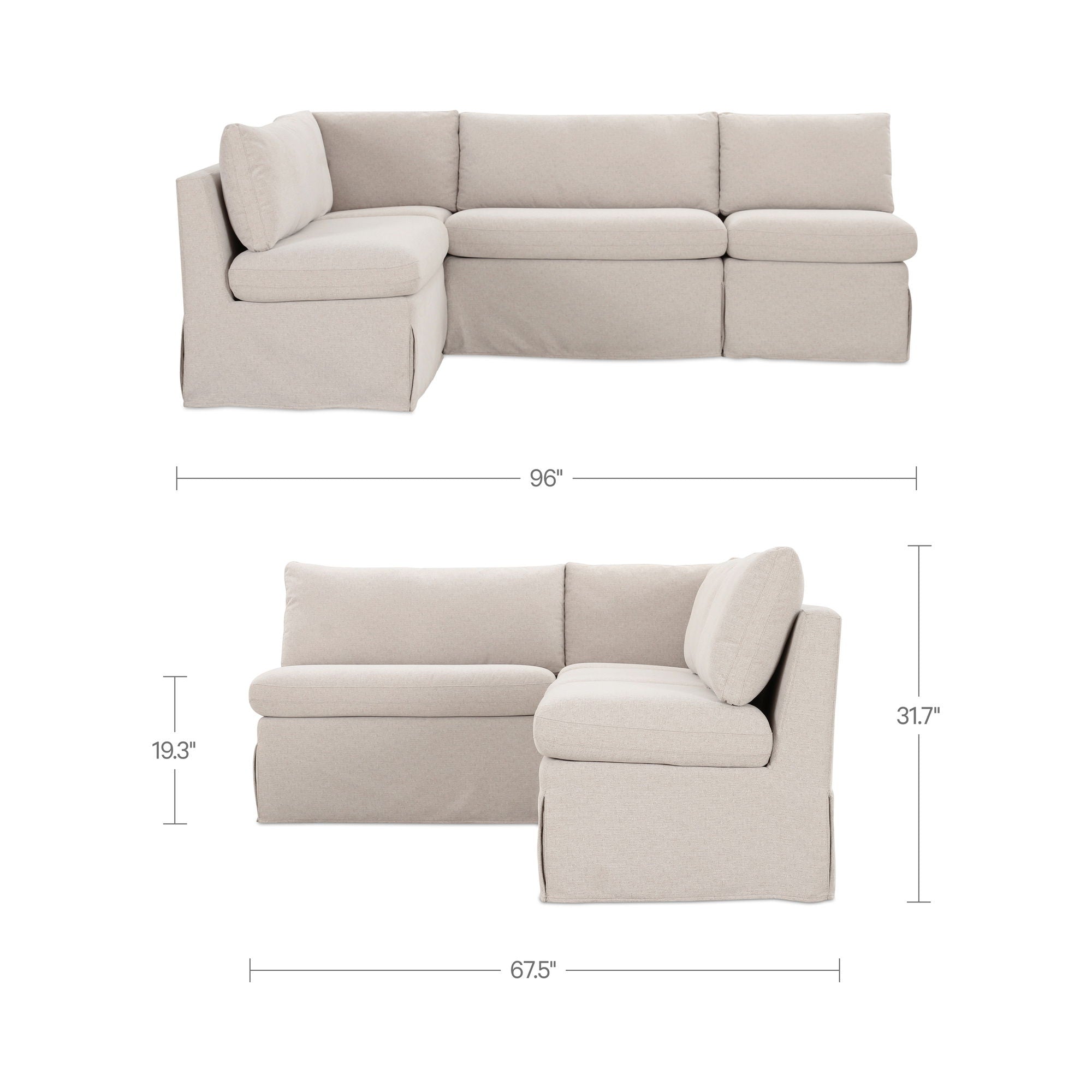Fable - Slipcover Dining Banquette L-Shape Sectional With Slipper Chair - Beige