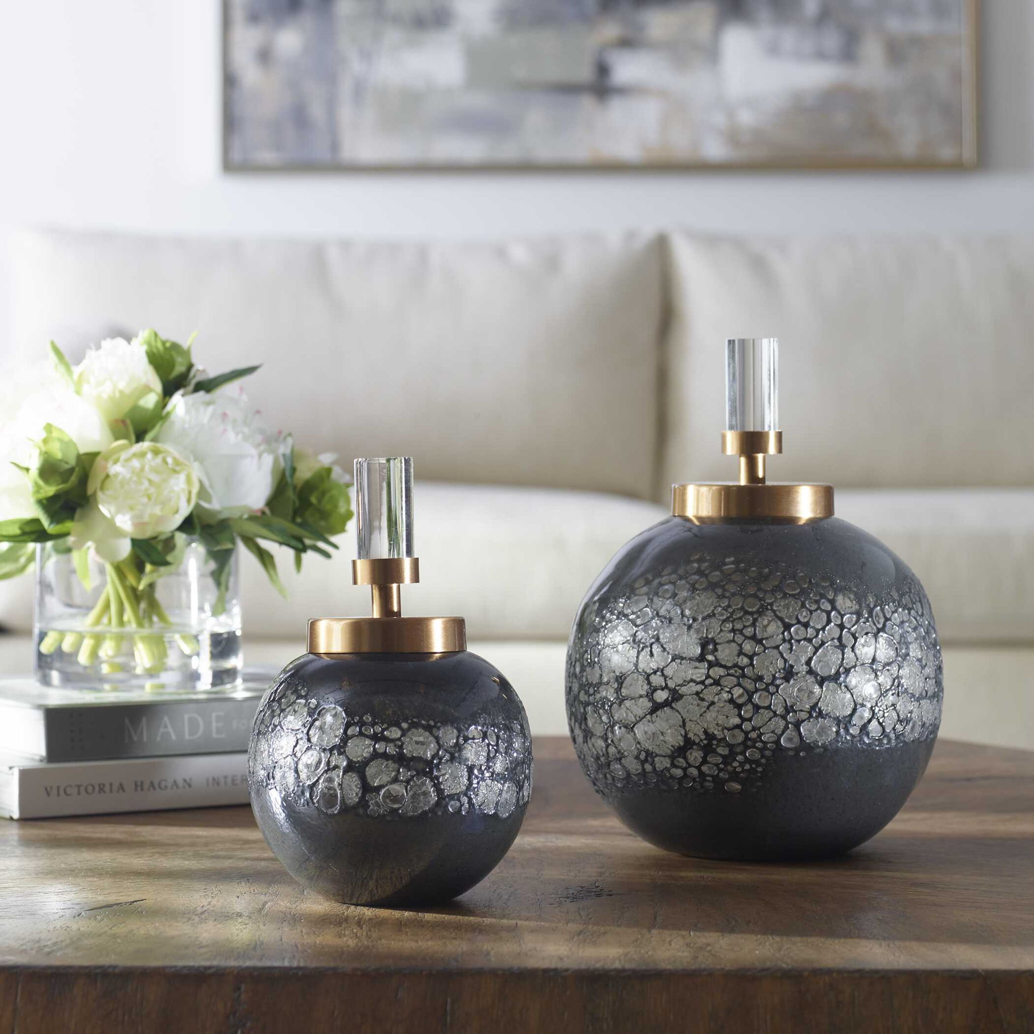 Cessair - Art Glass Bottles (Set of 2) - Dark Gray
