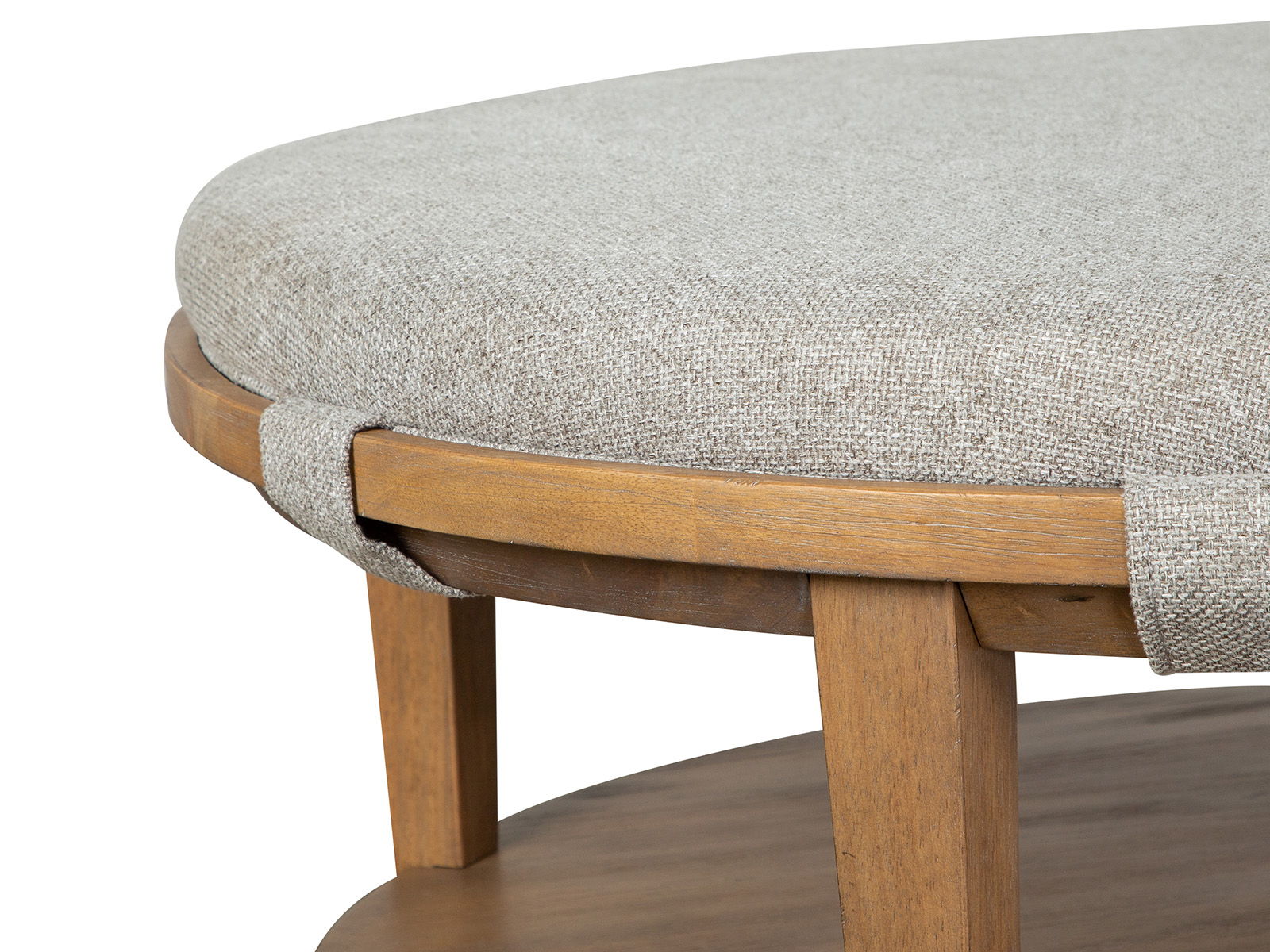Lindon - Round Cocktail Table With Gray Upholstered Top & Casters - Belgian Wheat
