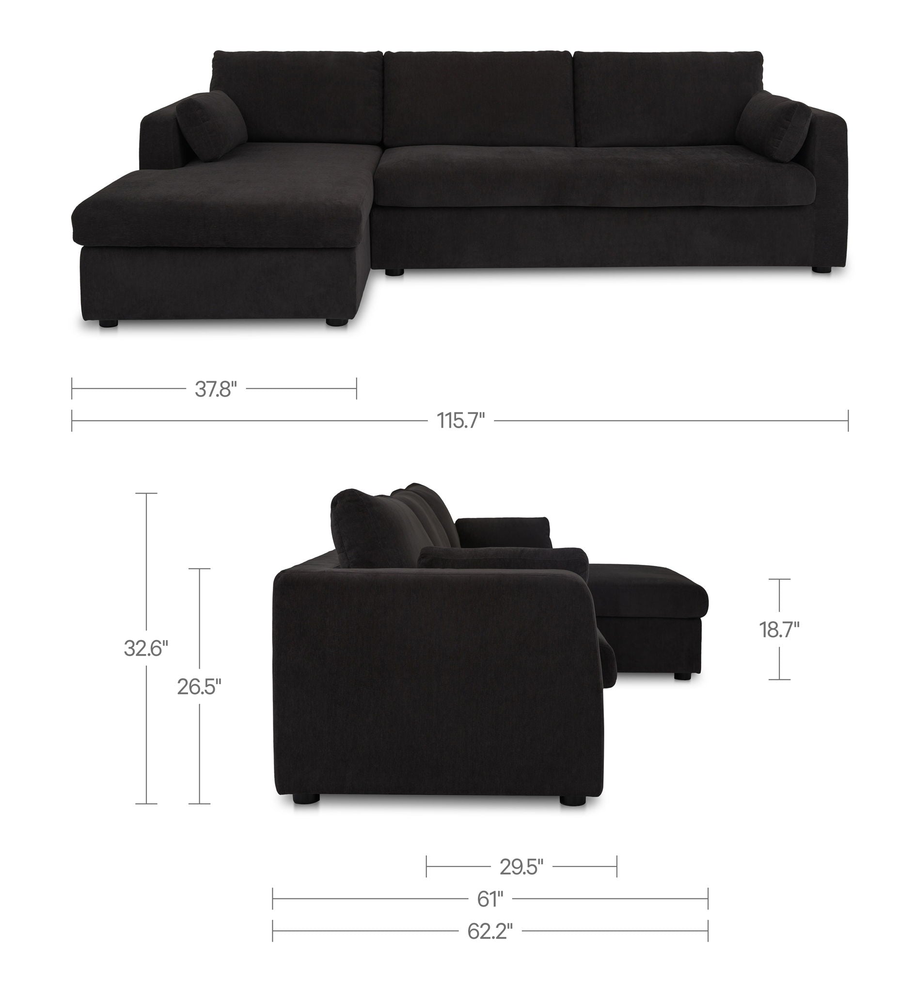 Burrow - Sleeper Sectional With Left Storage Chaise - Black
