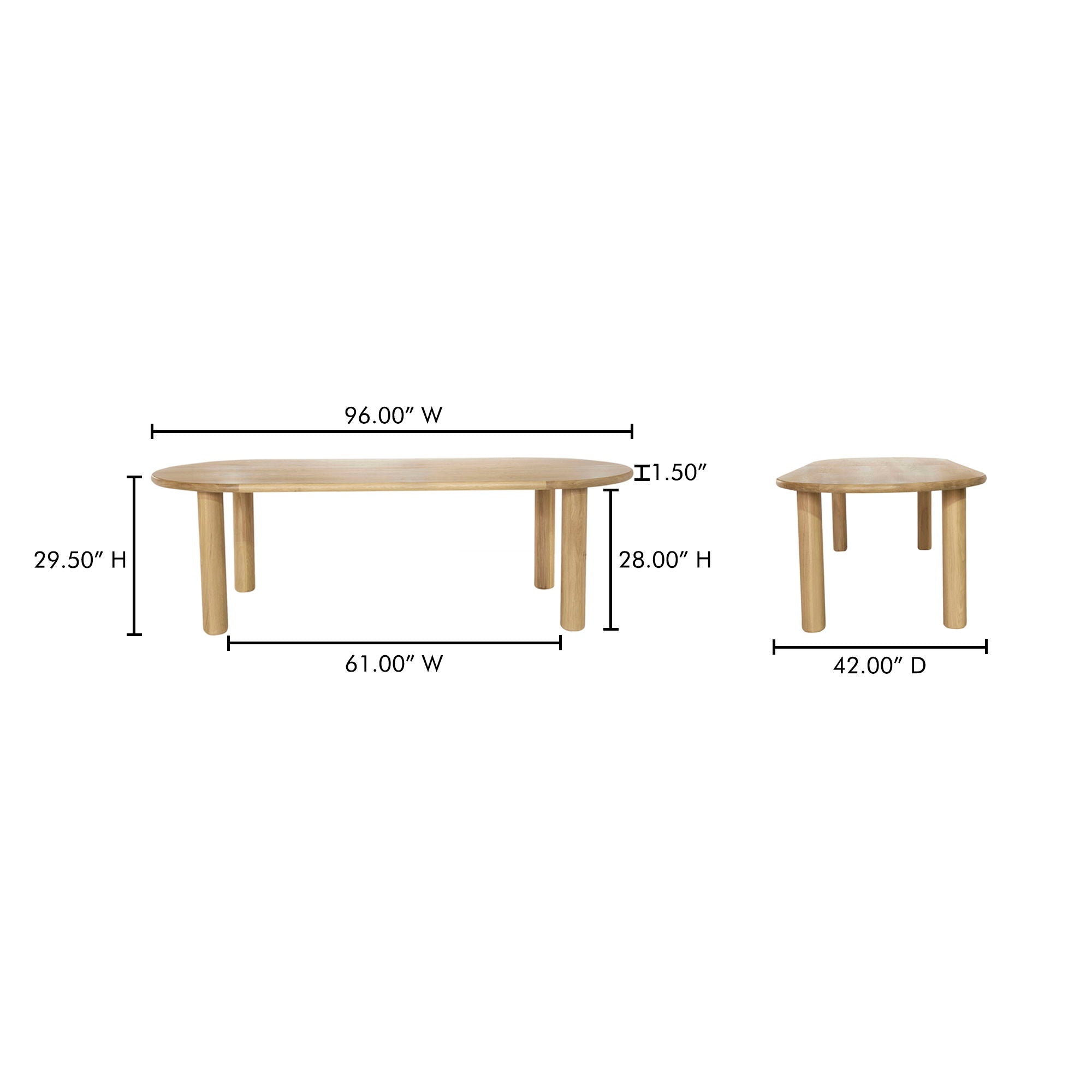 Milo - Dining Table Large - Natural Solid Oak