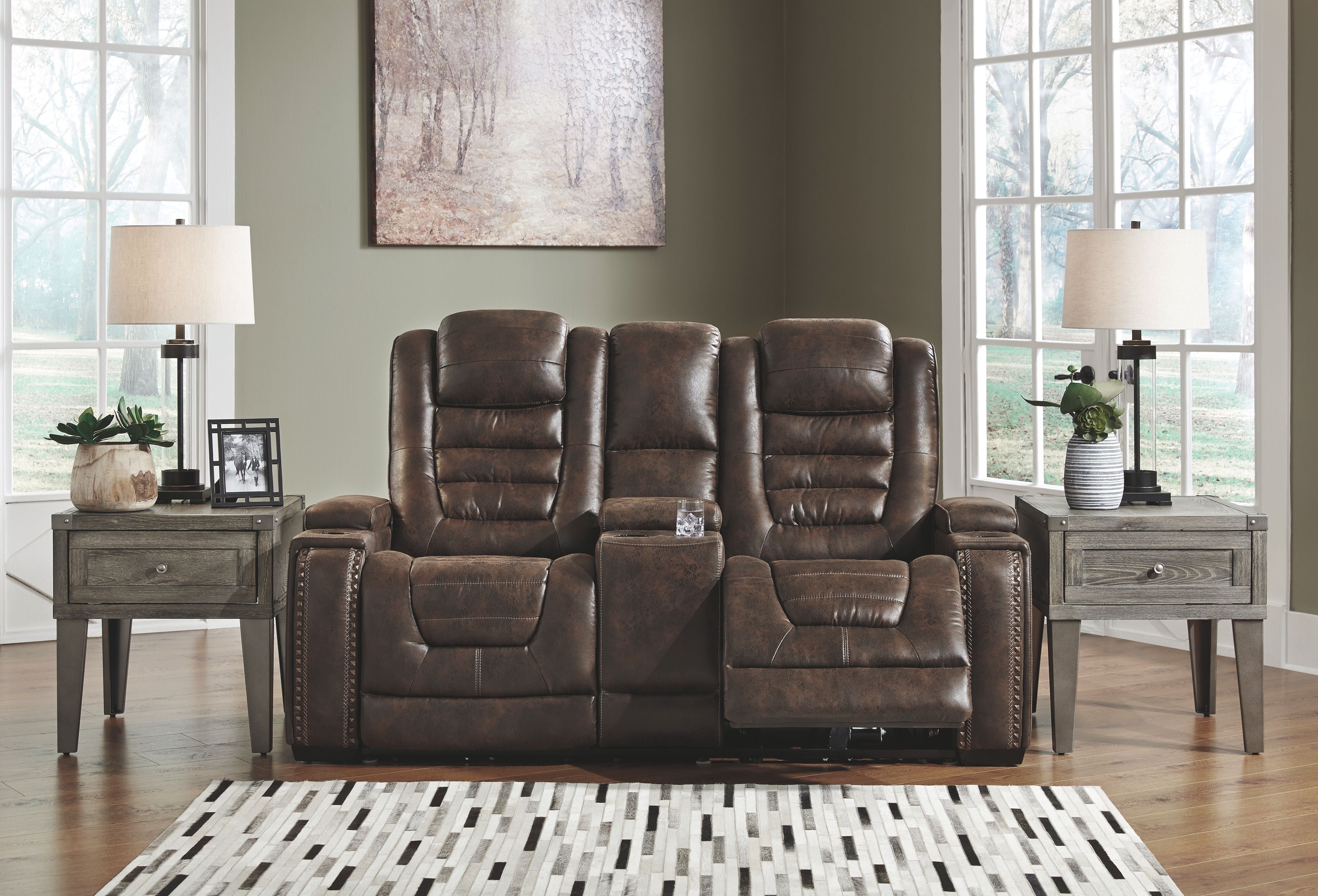 Game Zone - Bark - PWR REC Loveseat/Con/Adj HDRST
