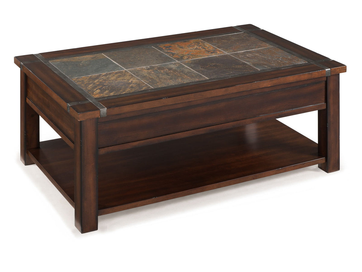 Roanoke - Rectangular Lift Top Cocktail Table (With Casters) - Cherry And Slate