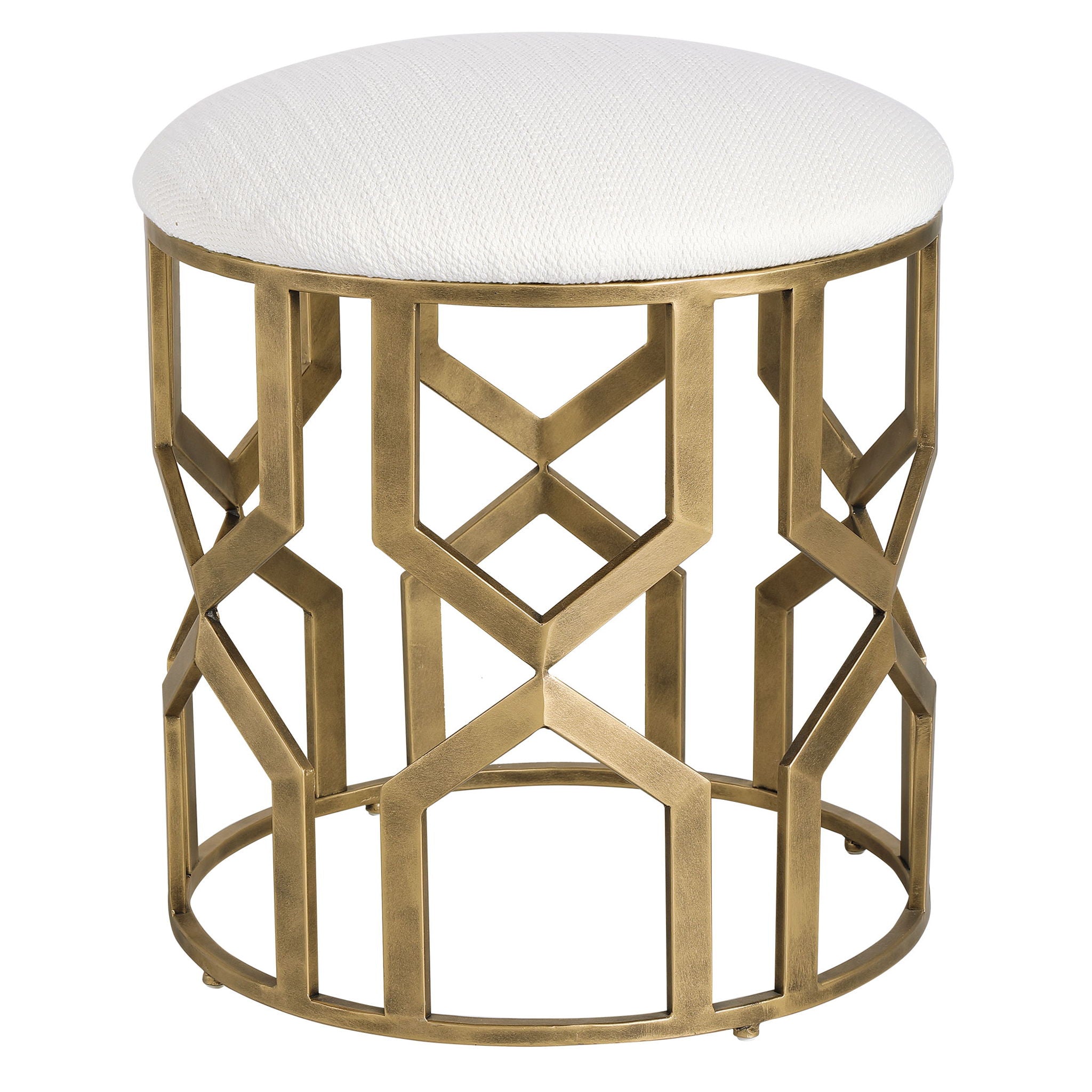Trellis - Geometric Accent Stool - White & Gold