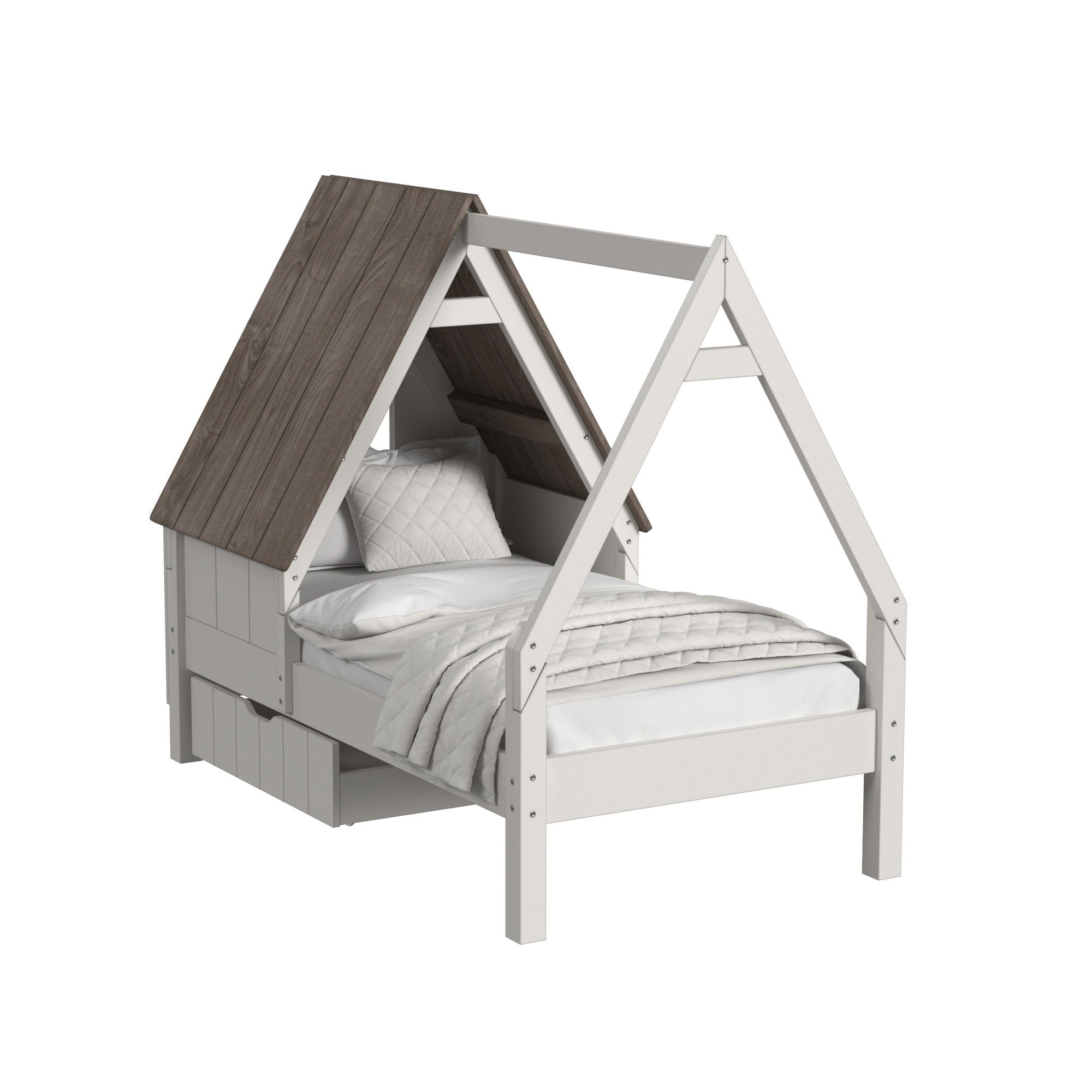 Lodge - Twin Bed With Half Roof And Window - Cookies / Cream