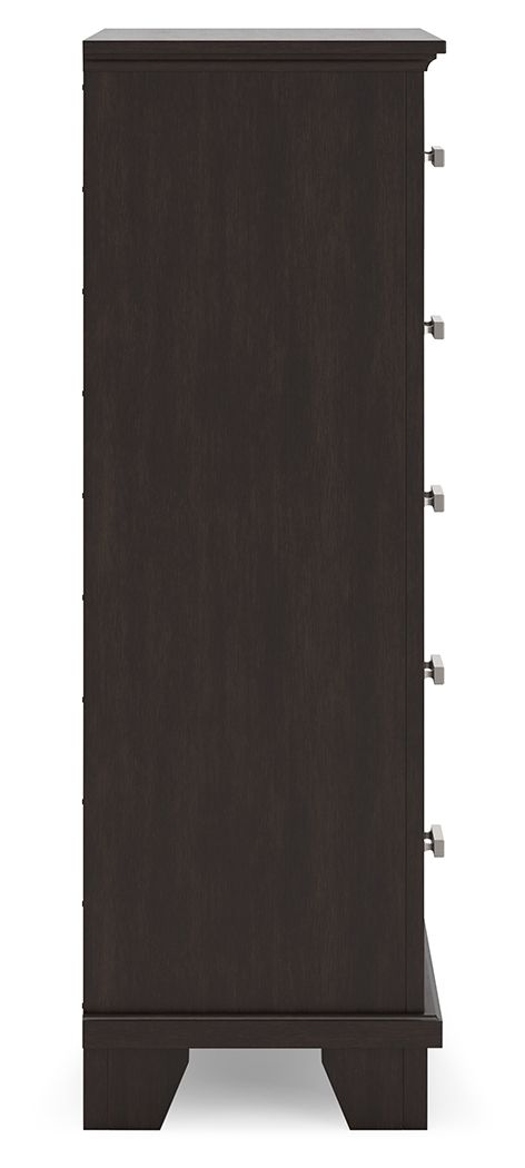 Covetown - Five Drawer Chest - Dark Brown
