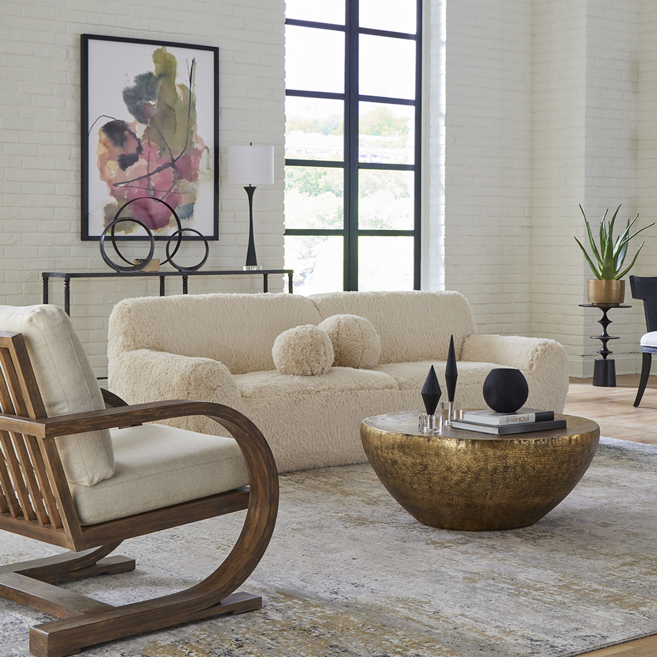 Abide - Rounded Sheepskin Sofa - Beige