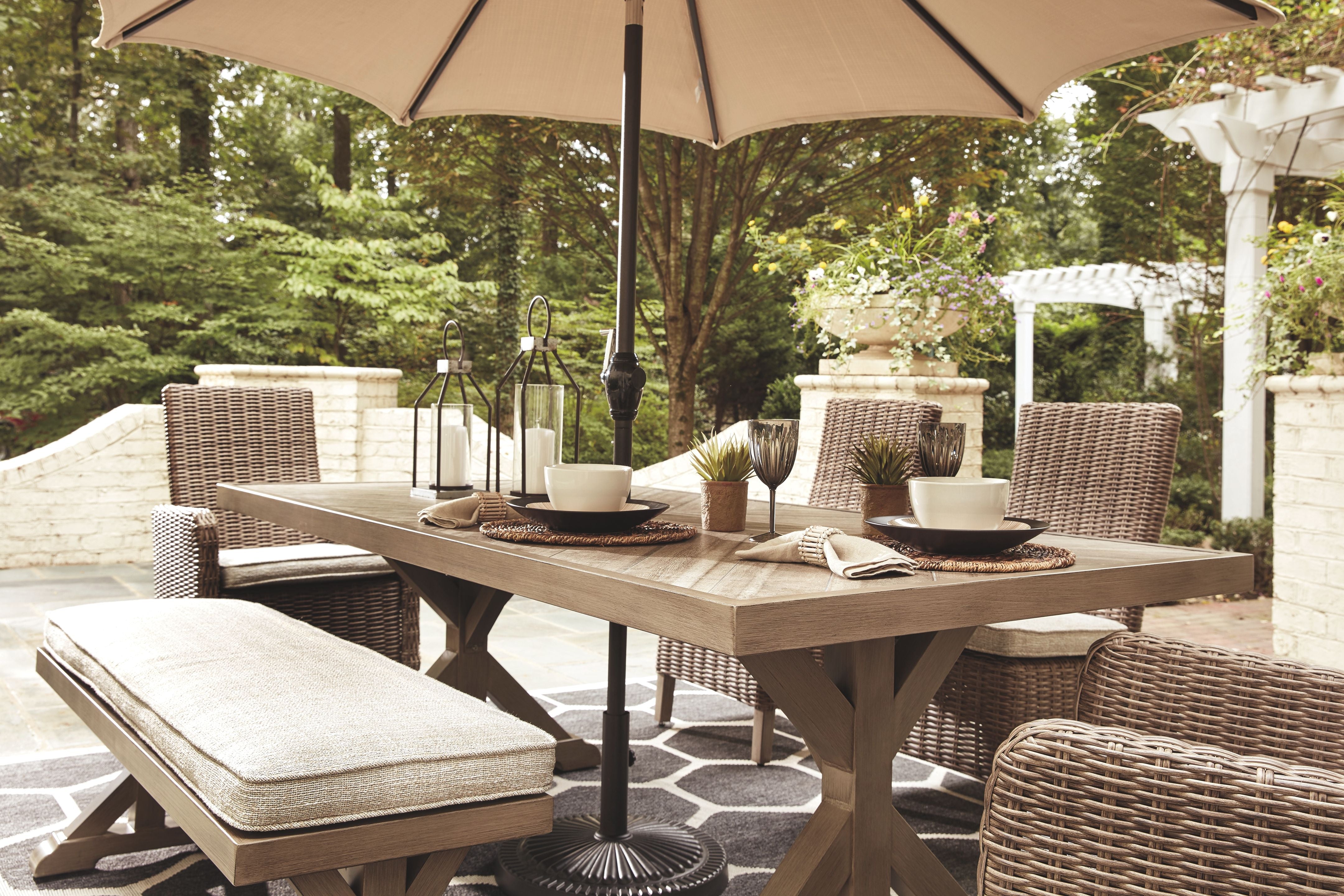 Beachcroft - Beige - Rect Dining Table W/Umb Opt