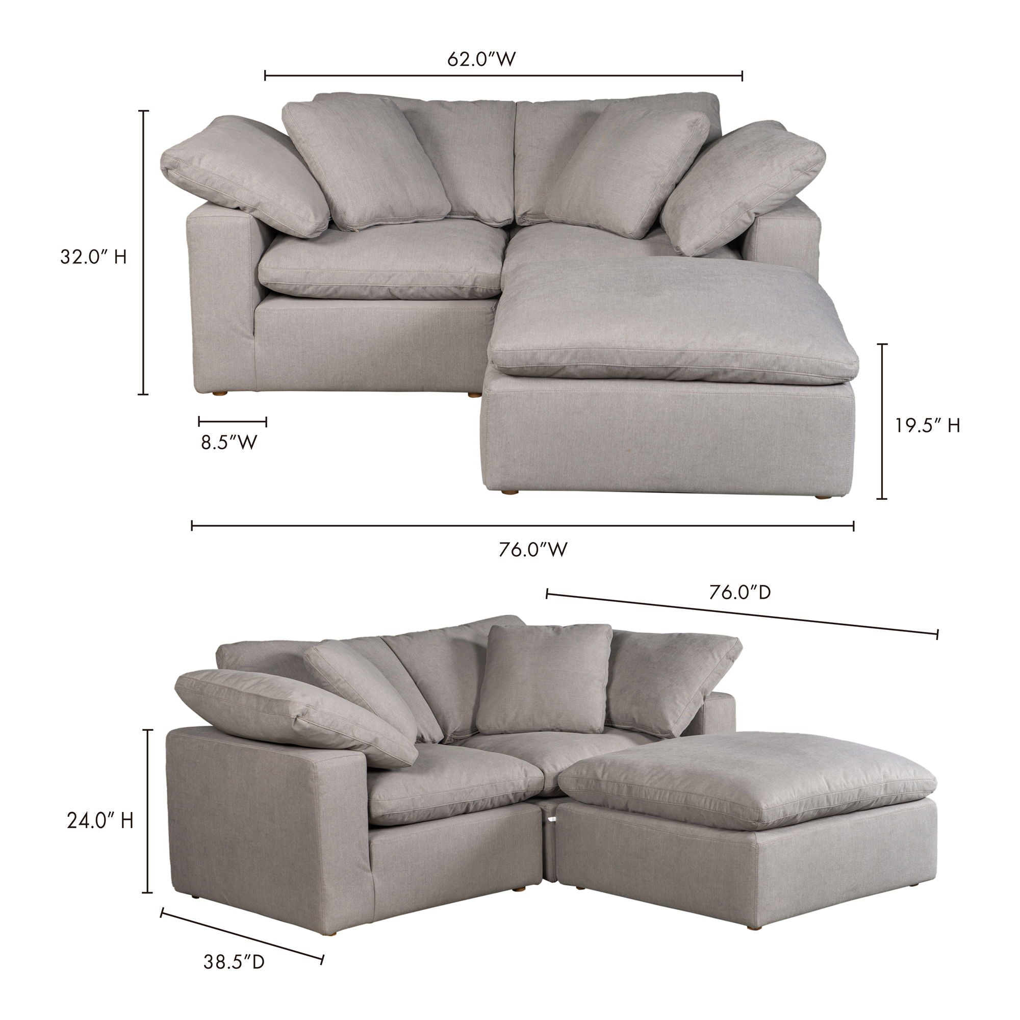 Terra - Livesmart Fabric Condo Nook Modular Sectional - Light Gray