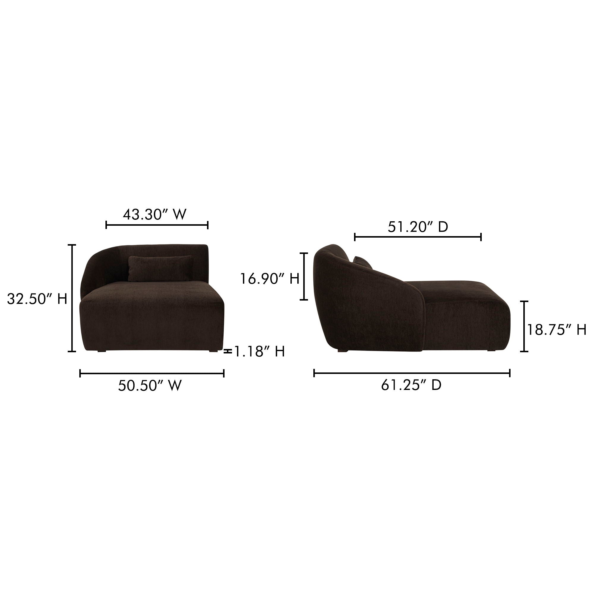 Amelia - Left Arm Facing Chaise - Espresso