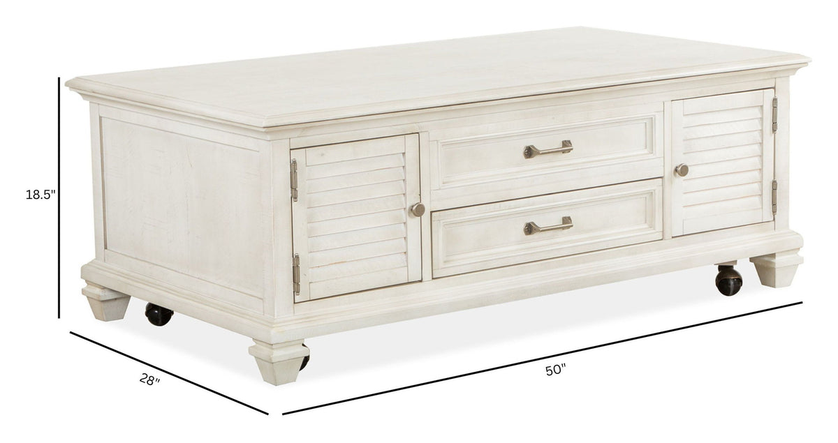 Newport - Lift Top Storage Cocktail Table (With Casters) - Alabaster