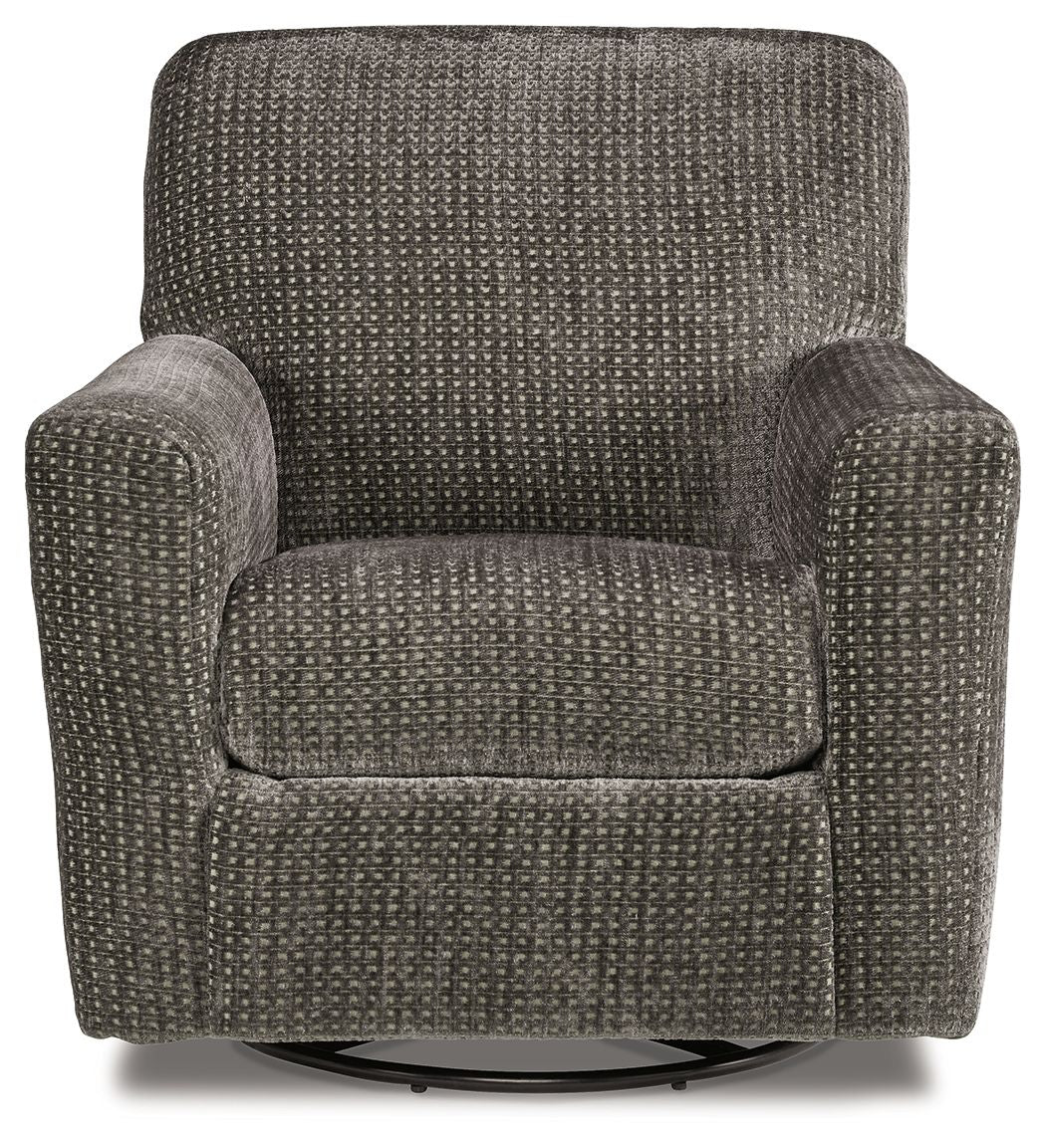 Herstow - Charcoal - Swivel Glider Accent Chair - Fabric