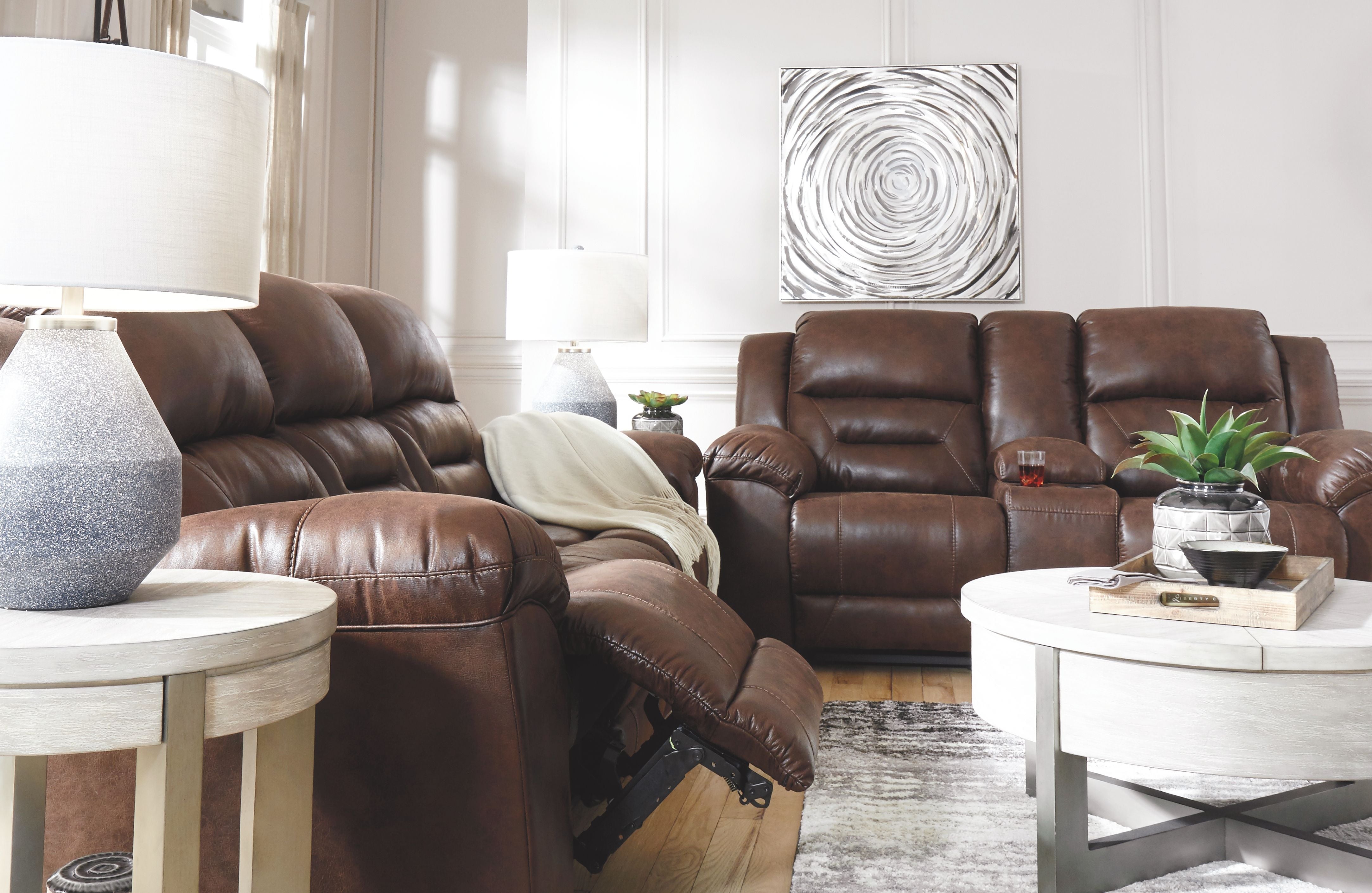 Stoneland - Chocolate - Dbl Reclining Loveseat with Console - Faux Leather