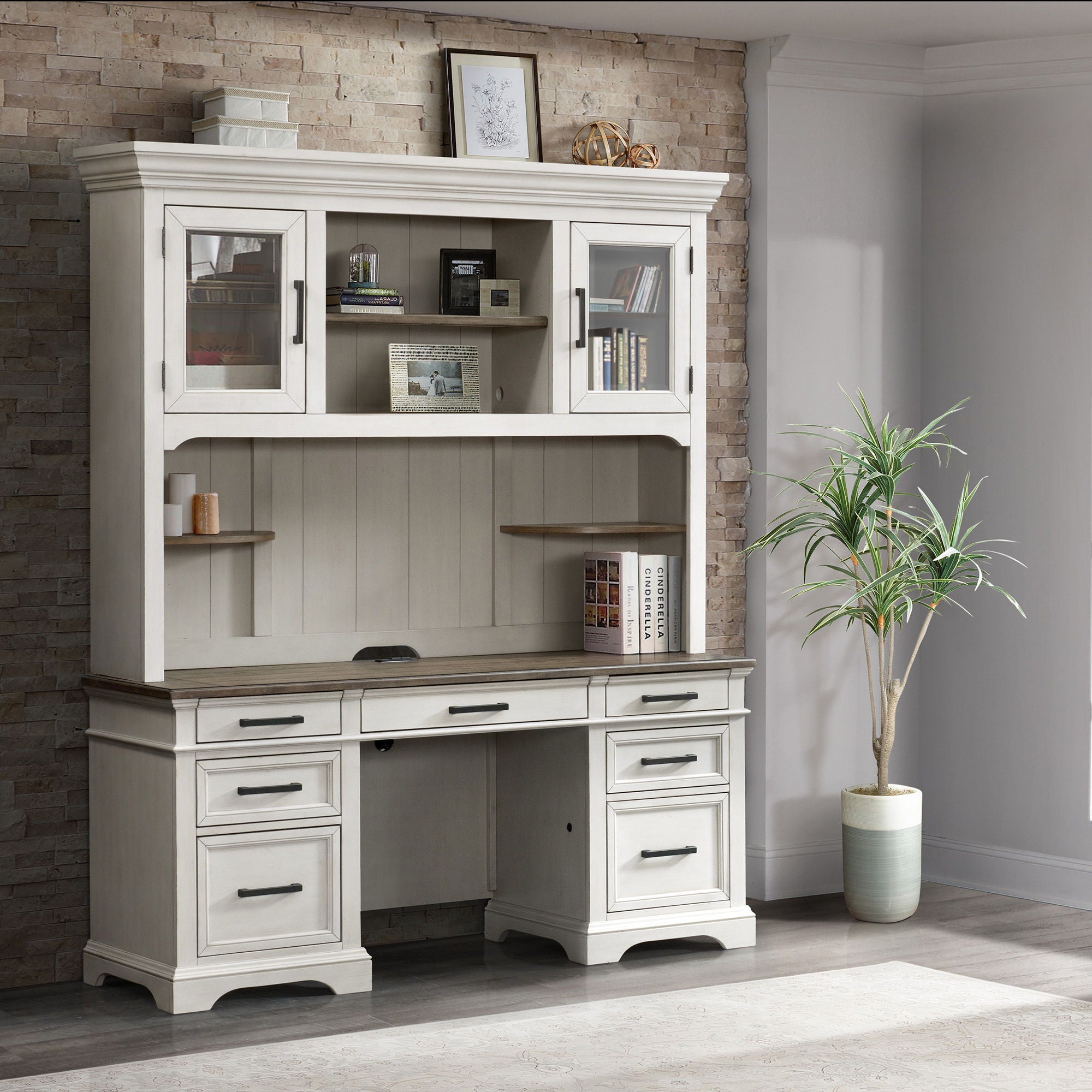 Drake - 66" Credenza - Rustic White / French Oak