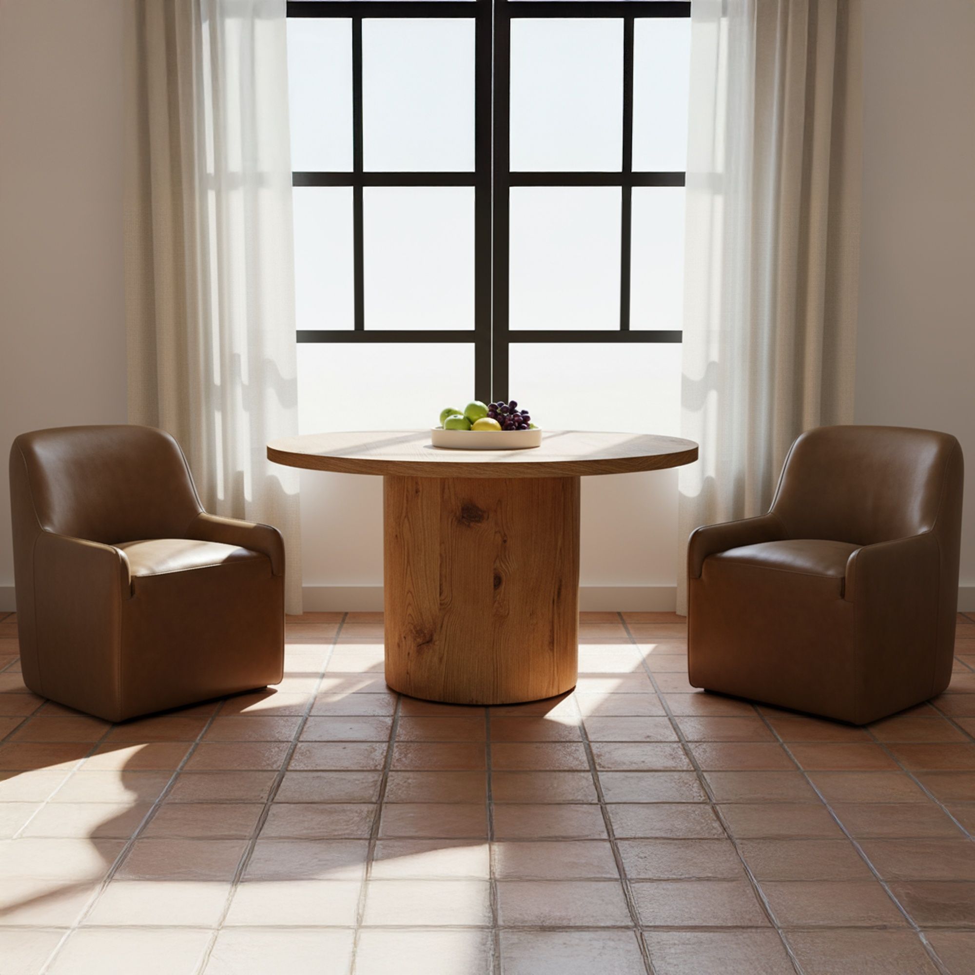Maisie - Rolling Dining Chair - Tan Leather
