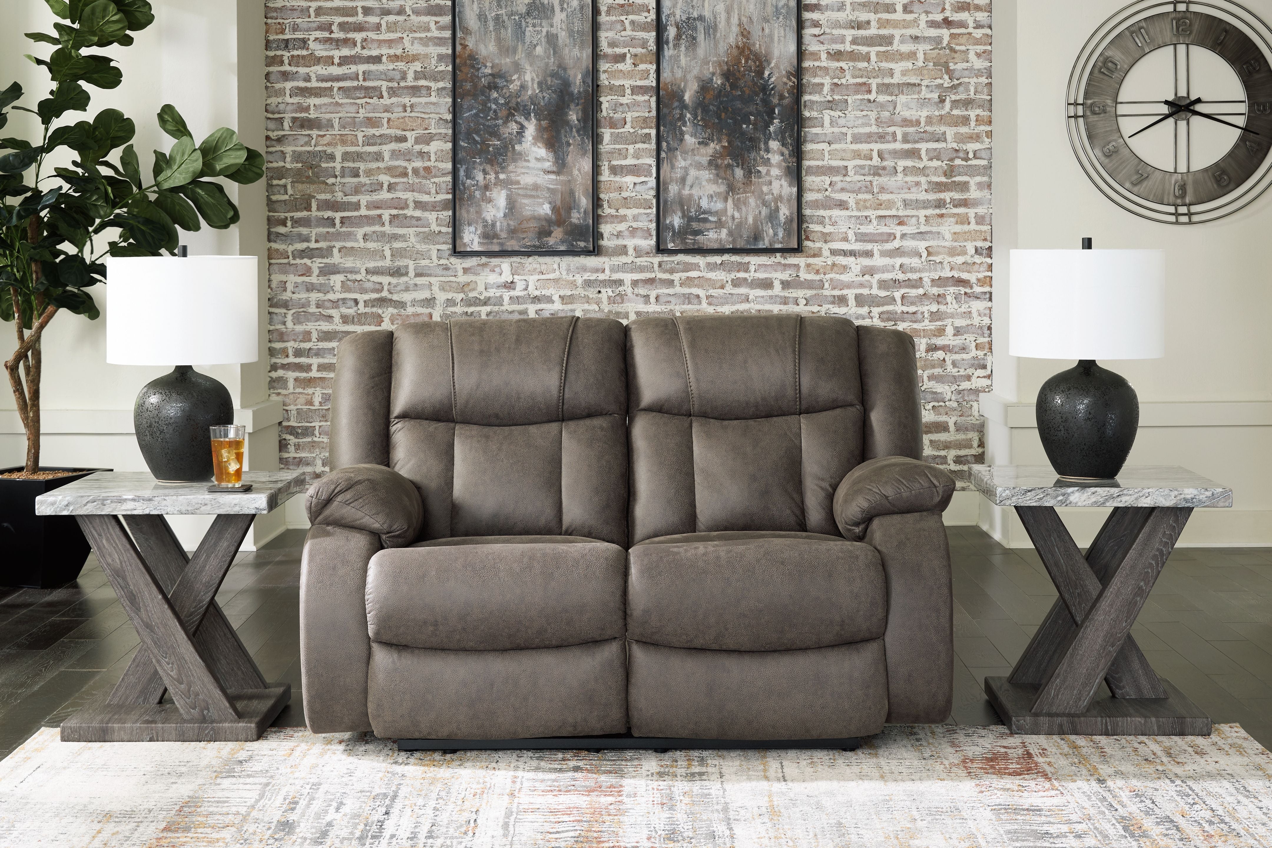 First Base - Gunmetal - Reclining Loveseat - Faux Leather