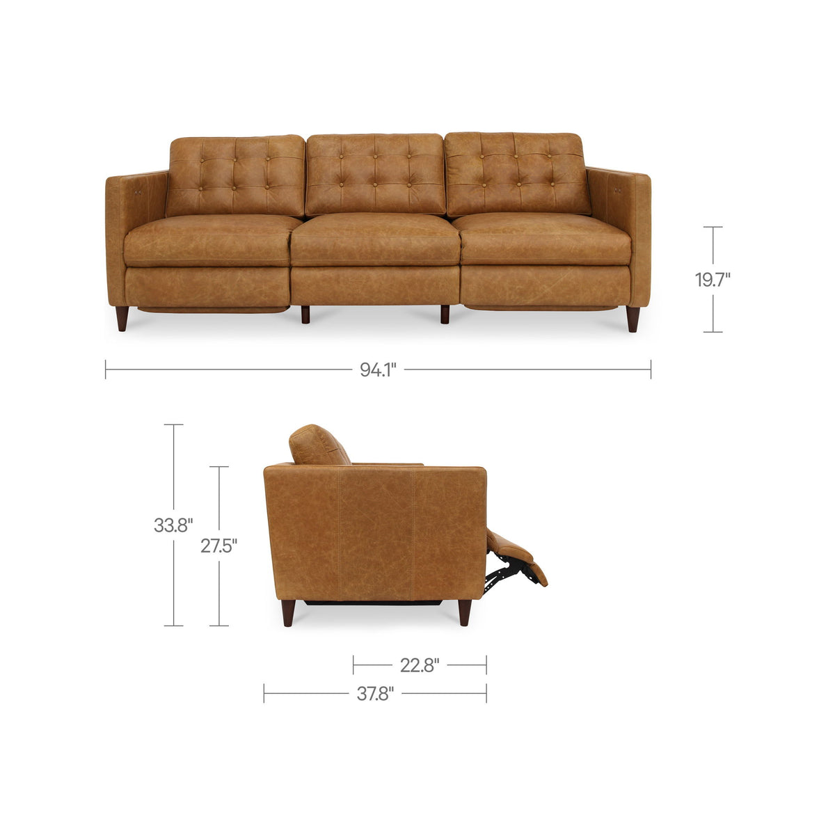 Bridgers - Leather Power Recliner Sofa - Tan