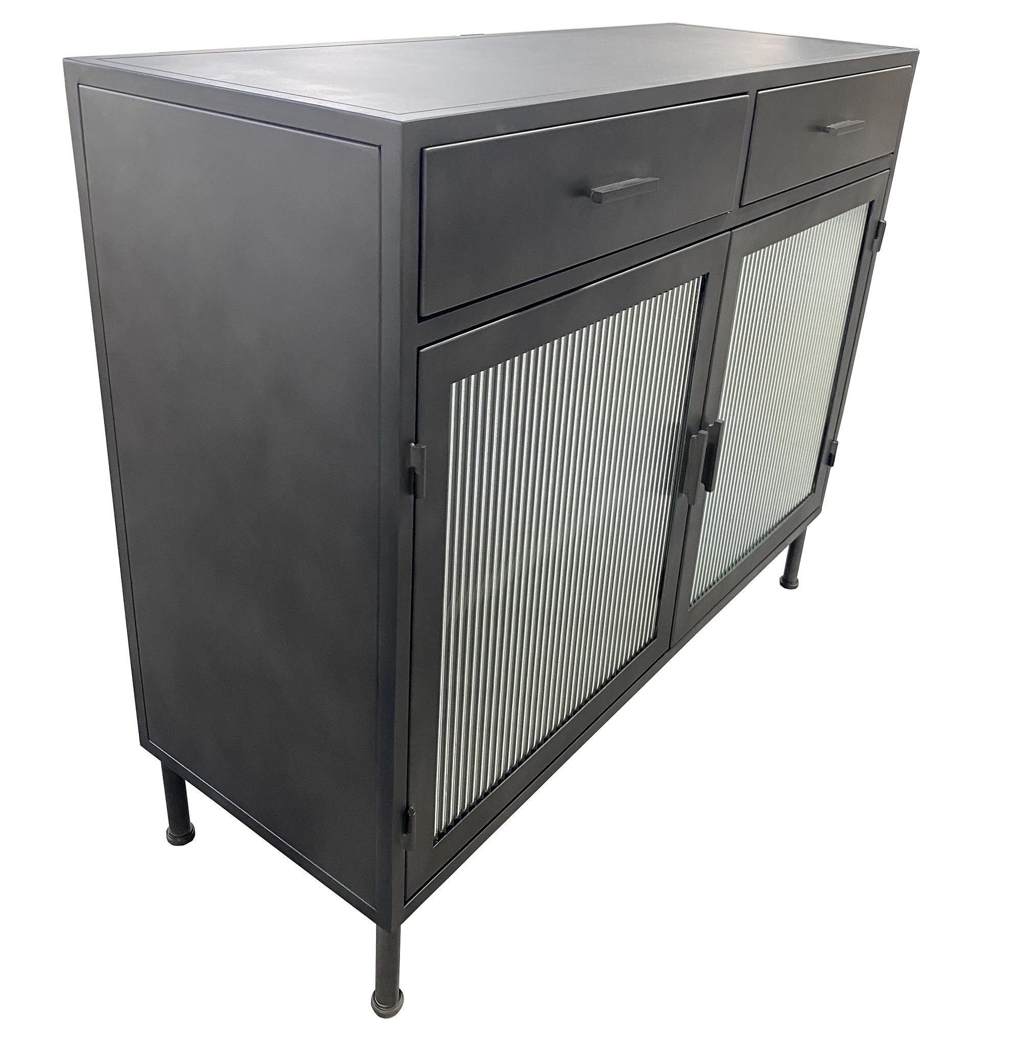 Nore - Metal/Glass 2 Drawers 2 Doors Cabinet - Black