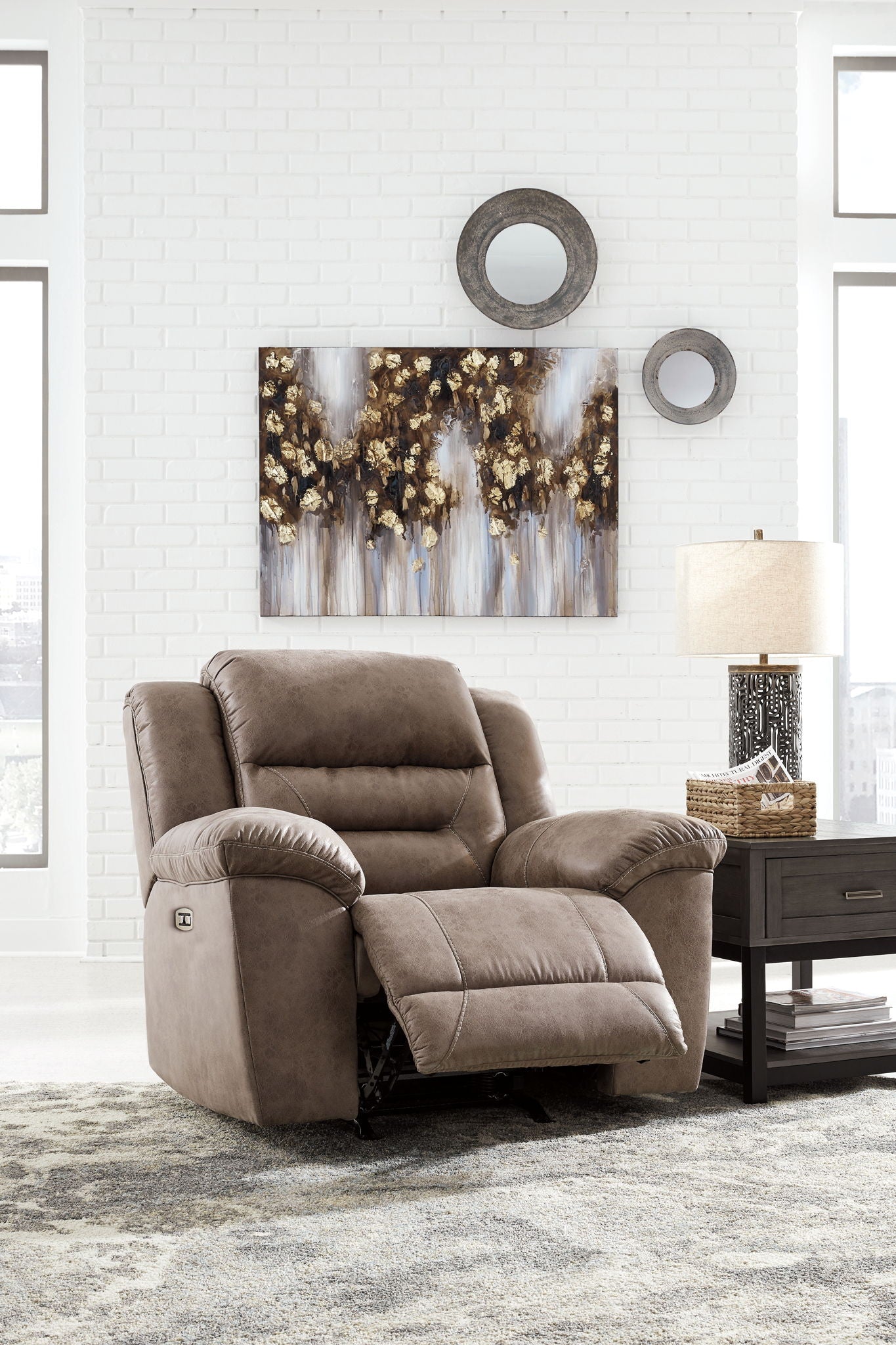 Stoneland - Power Rocker Recliner - Faux Leather - Fossil