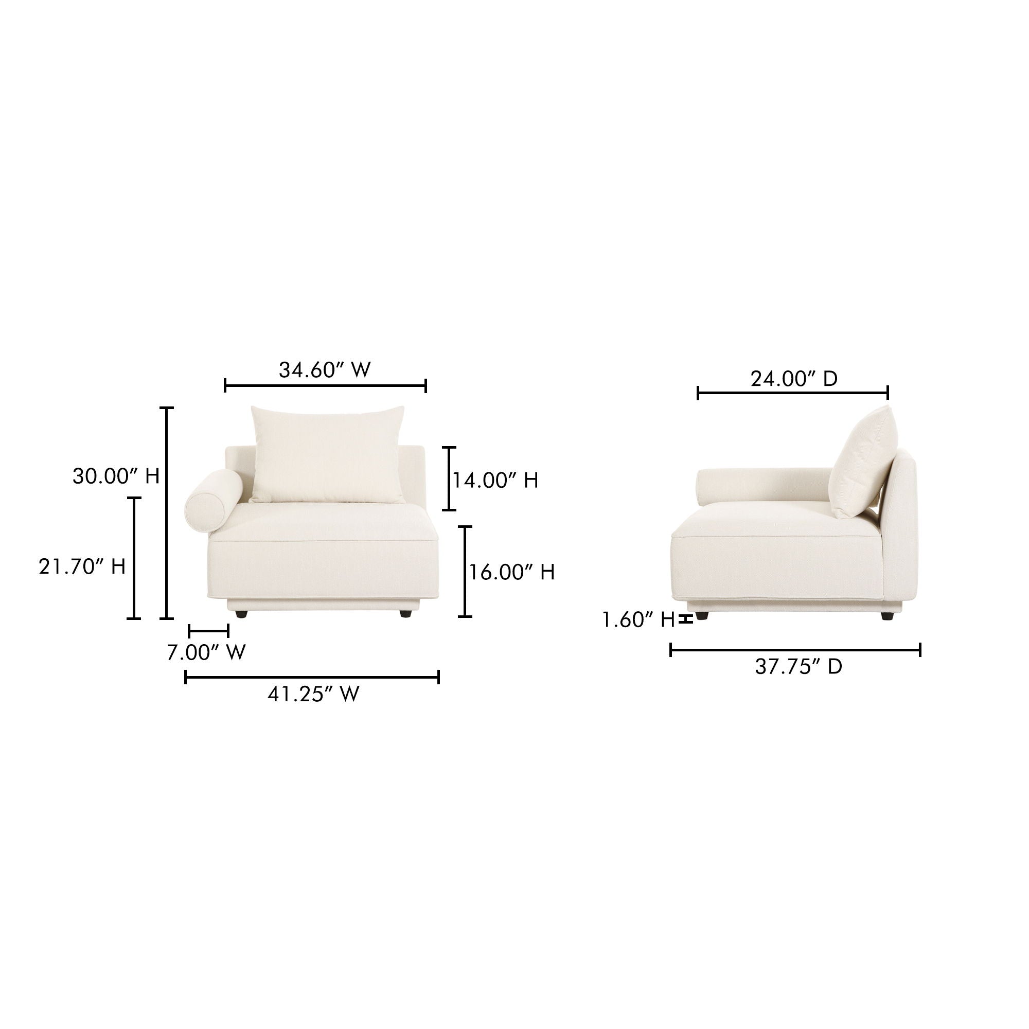 Rosello - Left Arm Facing Chair - White
