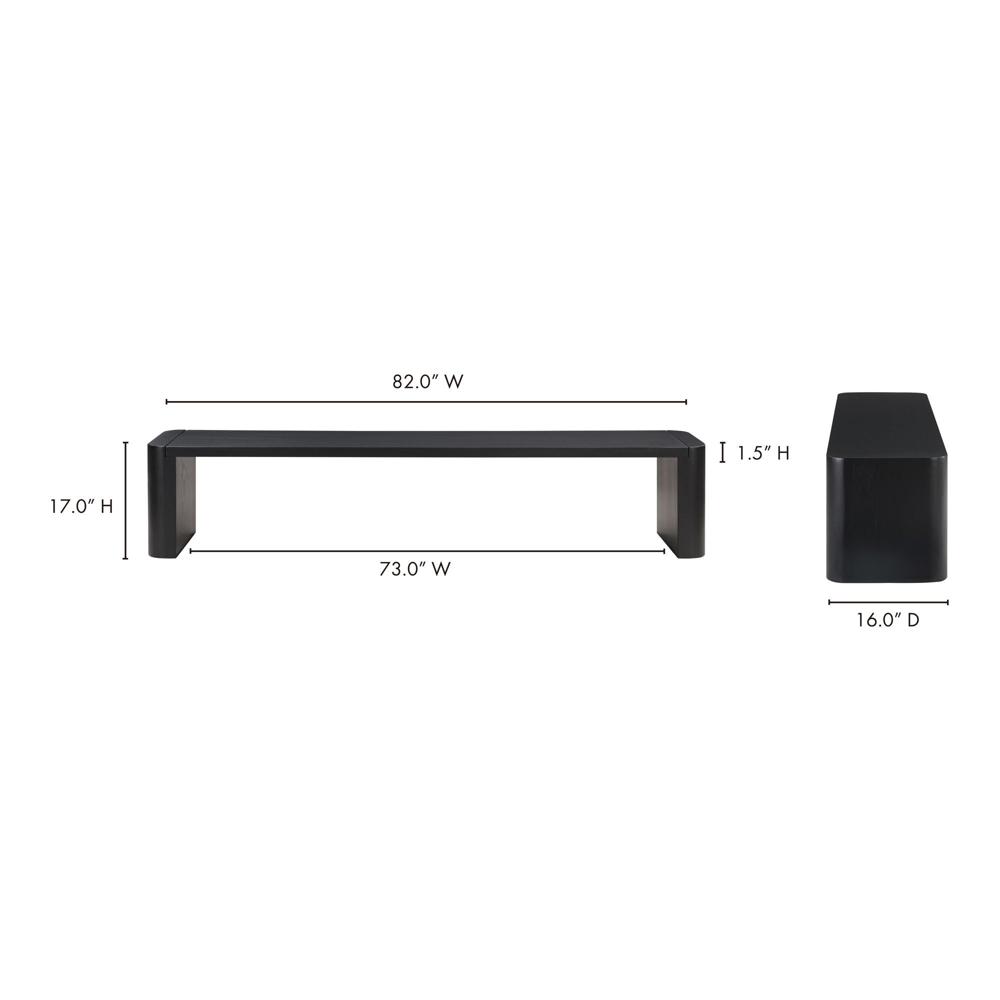 Post - Large Oak Dining Bench - Black