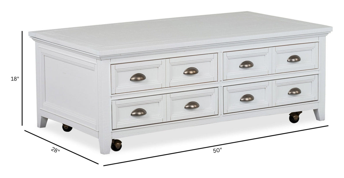 Heron Cove - Lift Top Storage Cocktail Table With Casters - Chalk White