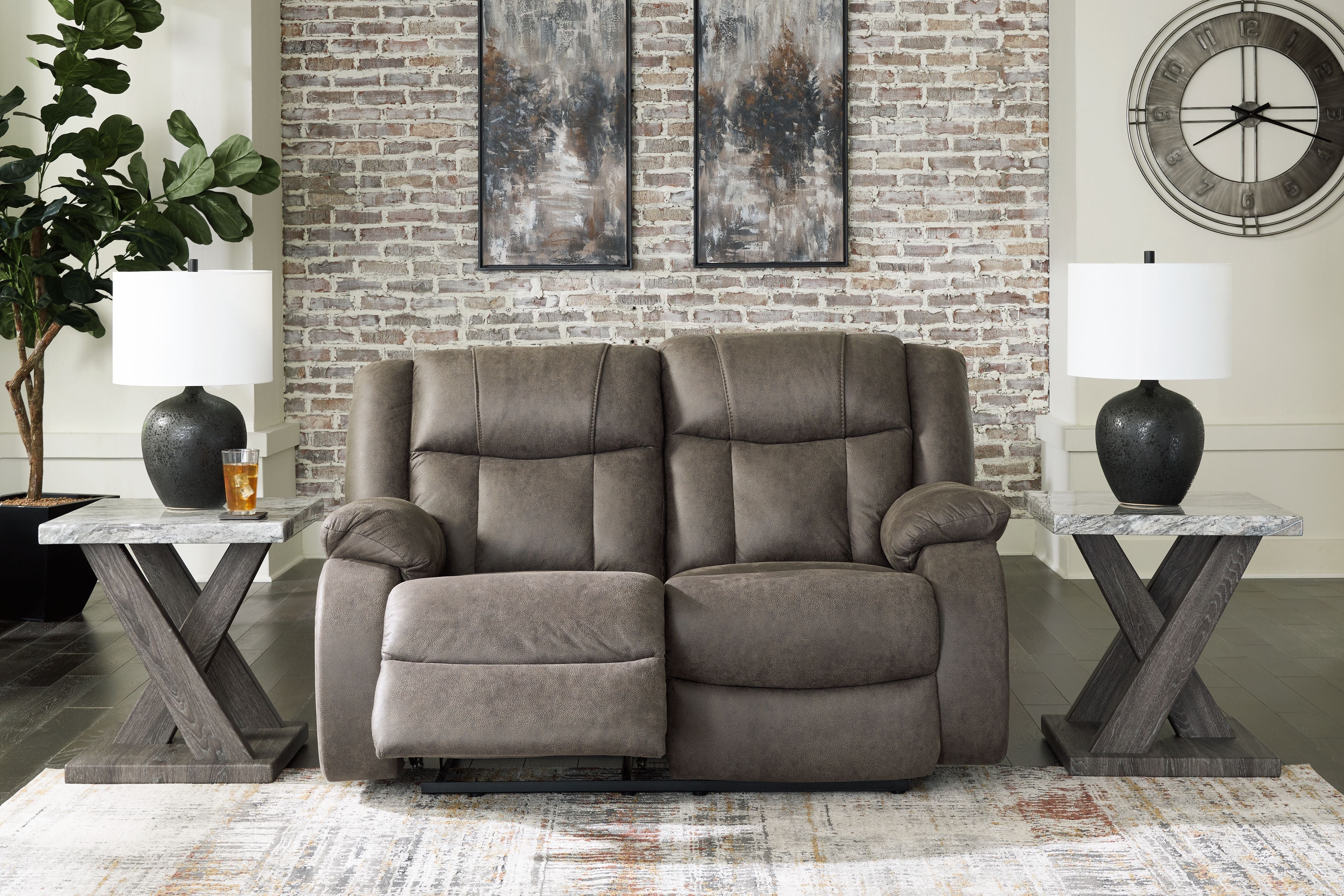 First Base - Gunmetal - Reclining Loveseat - Faux Leather