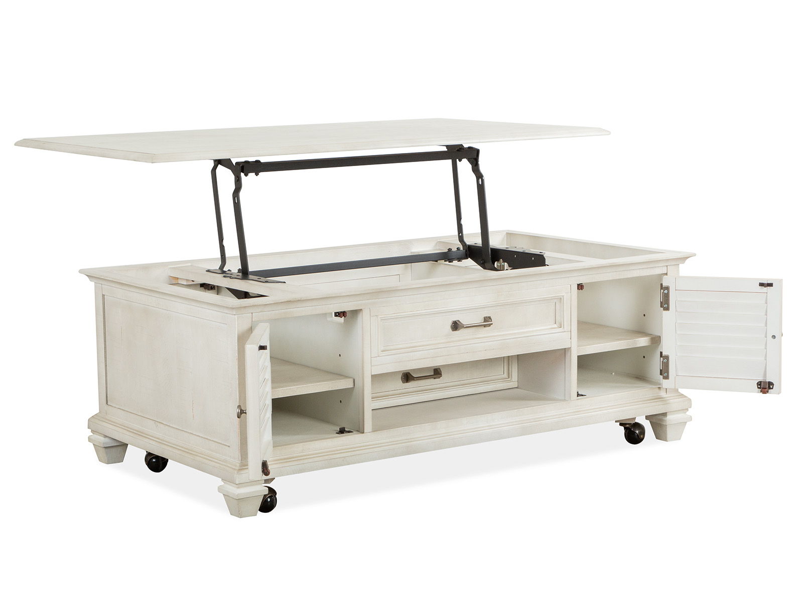 Newport - Lift Top Storage Cocktail Table (With Casters) - Alabaster