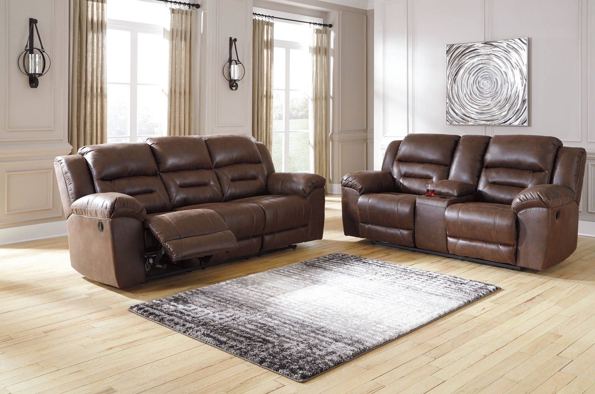Stoneland - Reclining Sofa - Faux Leather - Chocolate