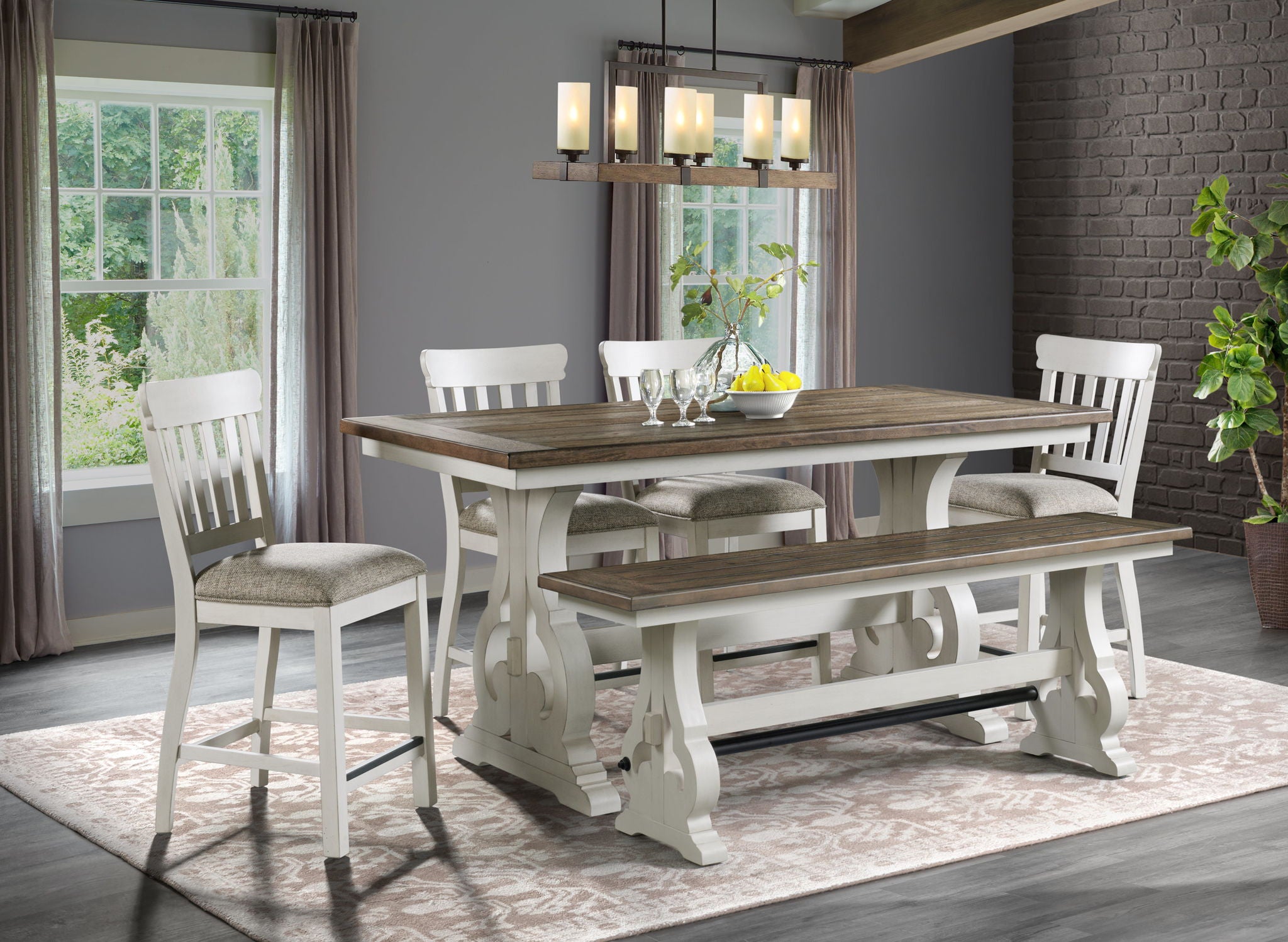 Drake - Backless Counter Bench - Rustic White / French Oak