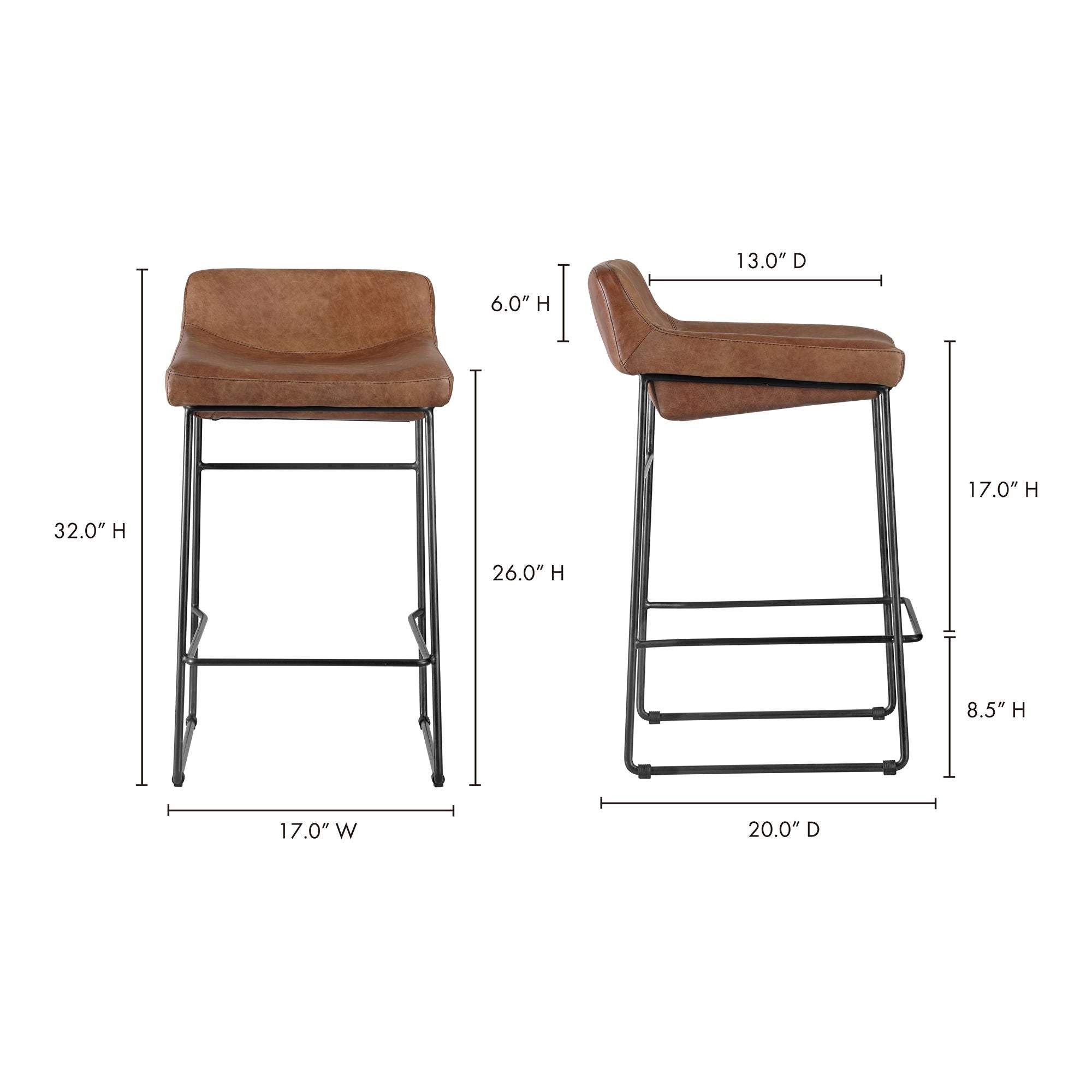 Starlet - Counter Stool Open Road Leather (Set of 2) - Brown