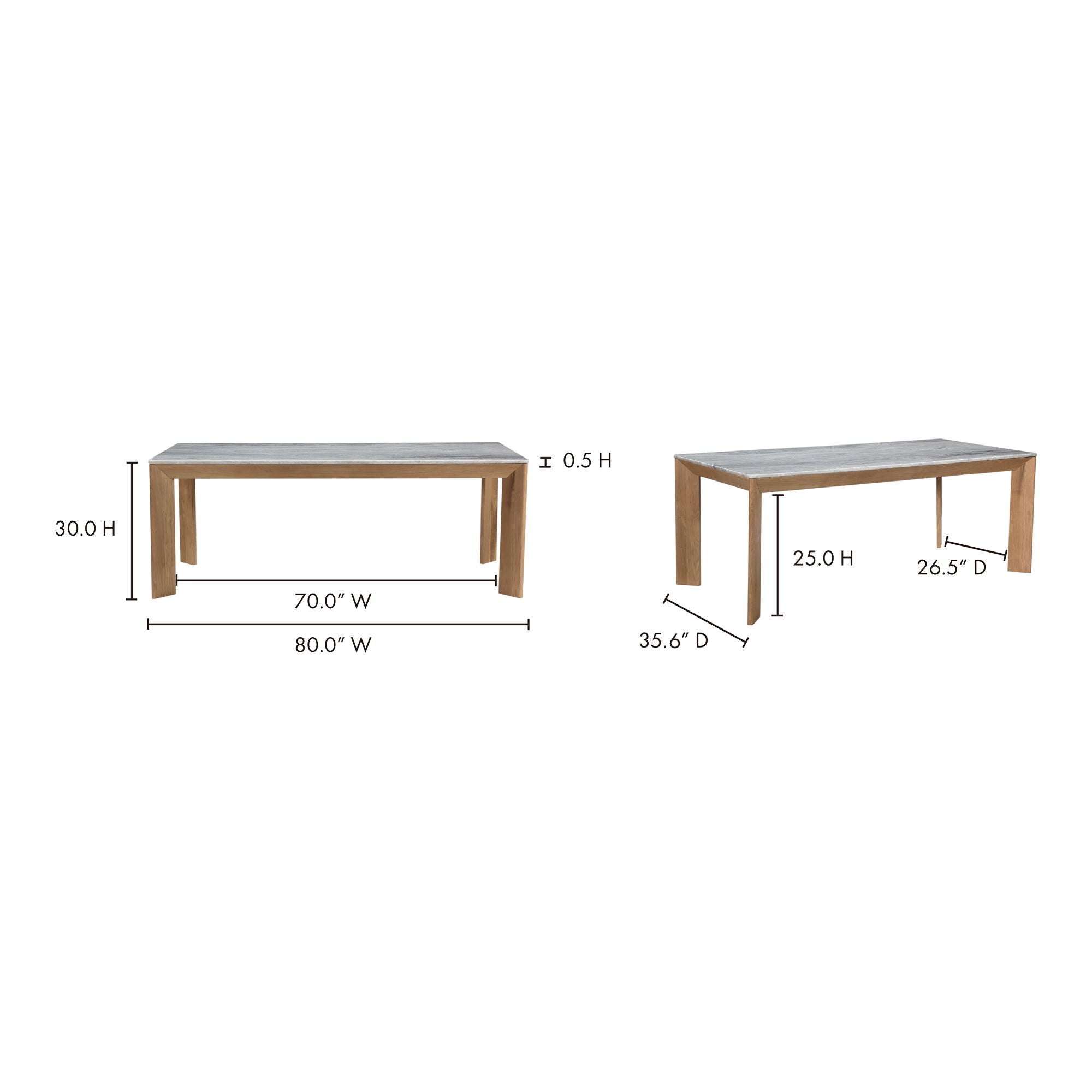 Angle - Large Marble Rectangular Dining Table - Natural Oak