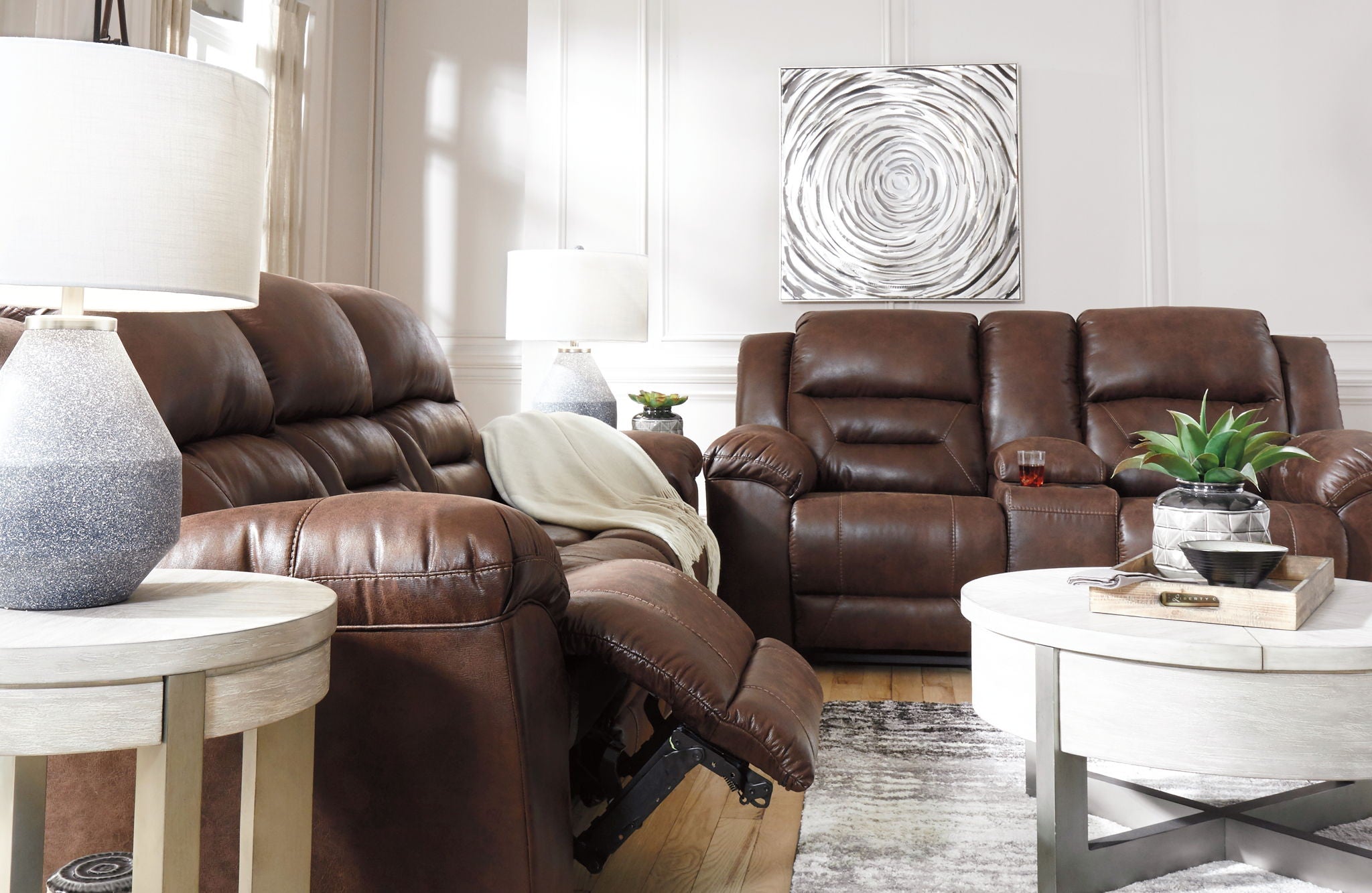 Stoneland - Reclining Sofa - Faux Leather - Chocolate