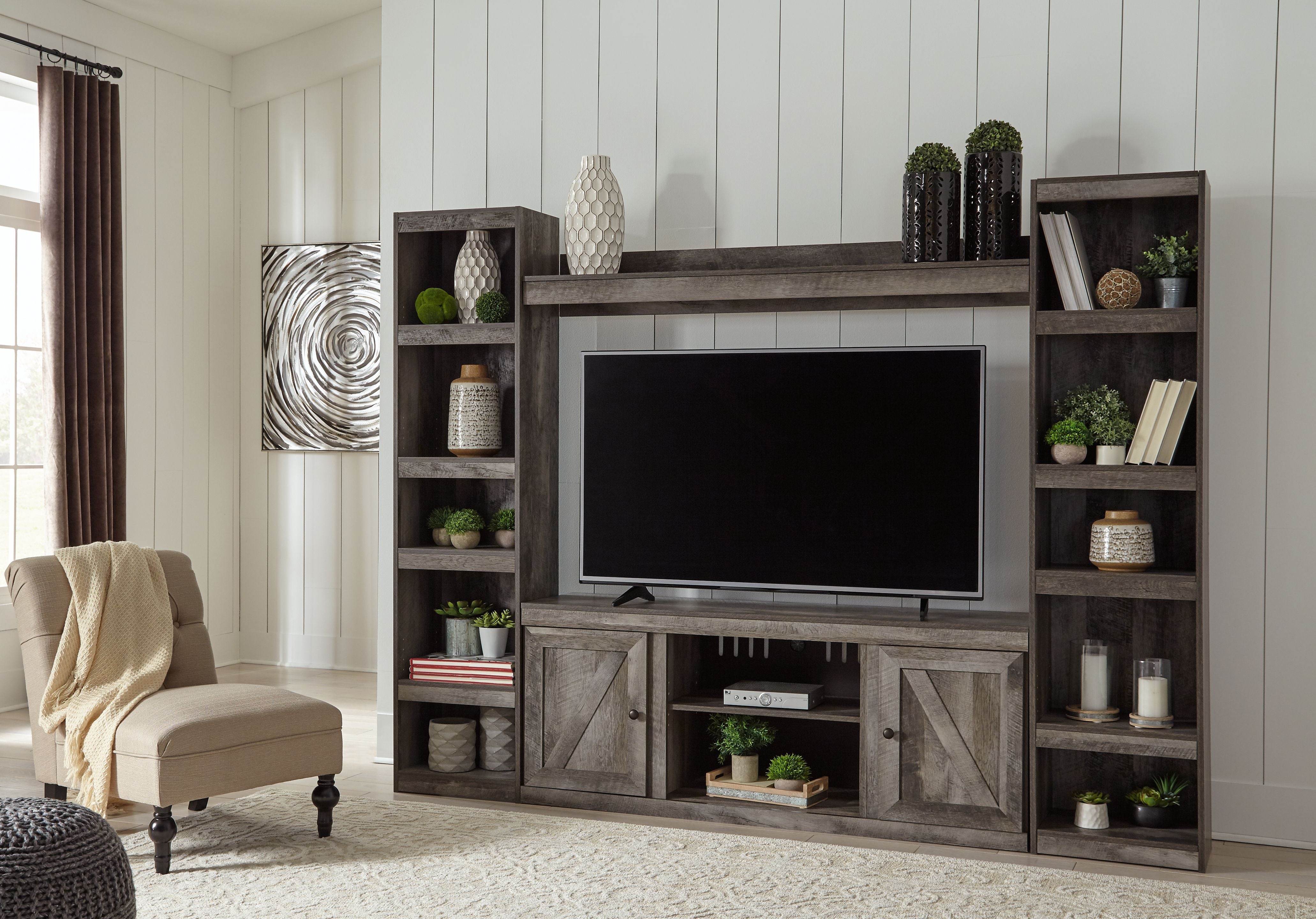 Wynnlow - Gray - 4-Piece Entertainment Center With LG TV Stand W/Fireplace Option