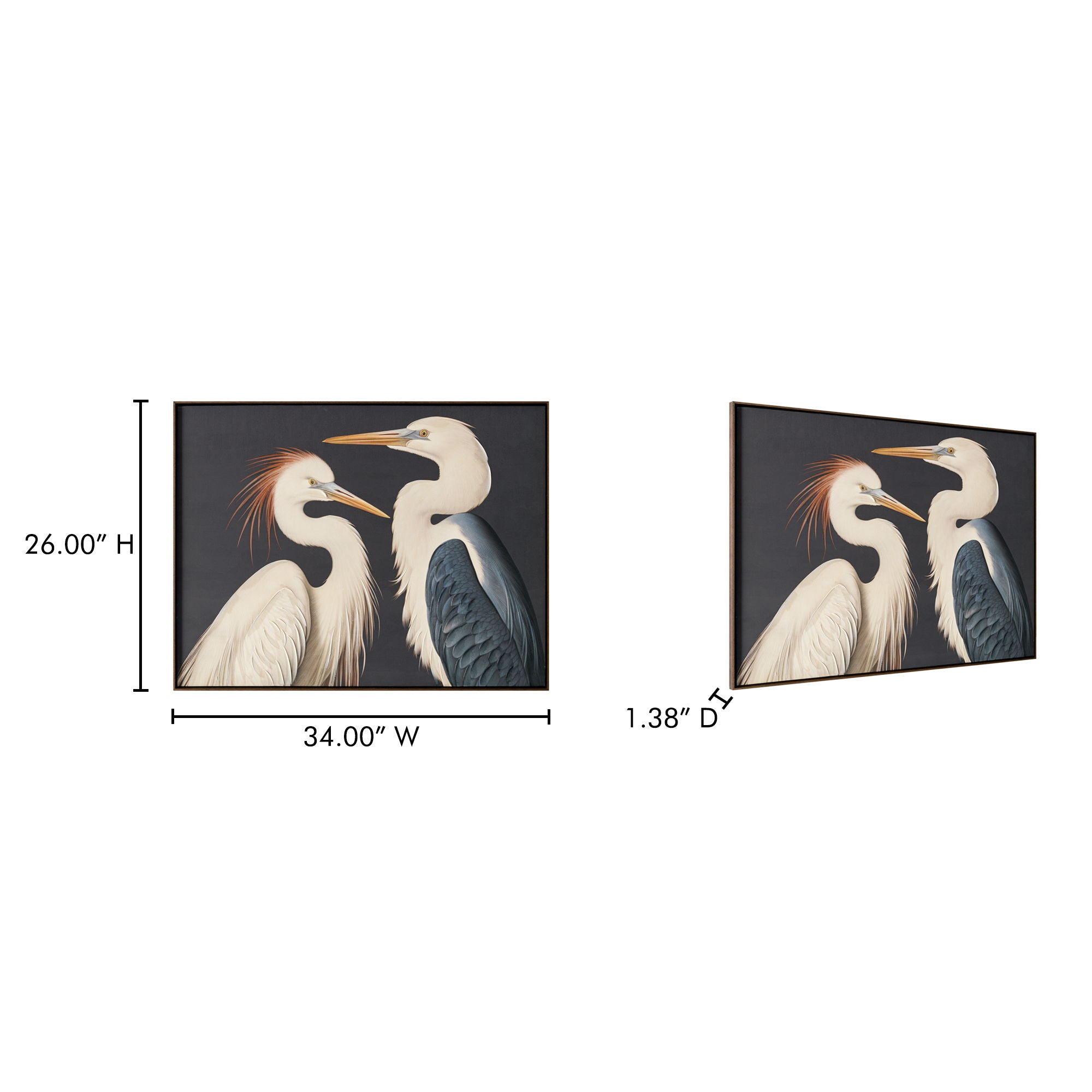 Two Cranes - Framed Painting - White