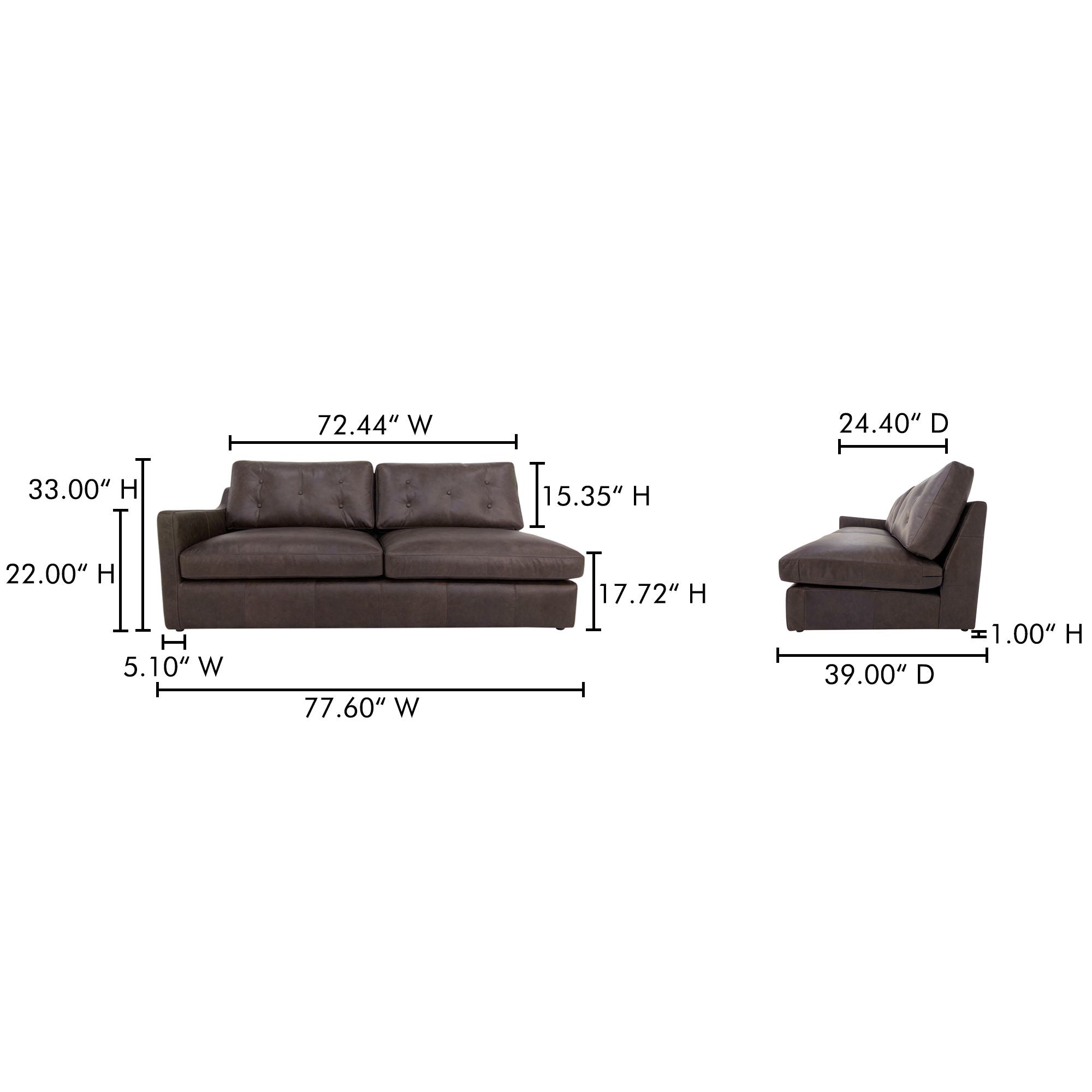Thurlow - Leather Left Arm Facing Sofa - Espresso Brown